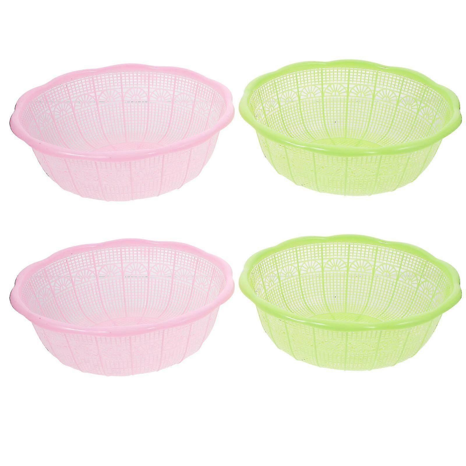 4pcs Plastic Rice Basket Multifunctional Fruit Vegetables Colander Washing Baskets Kitchen Tools (random Color)