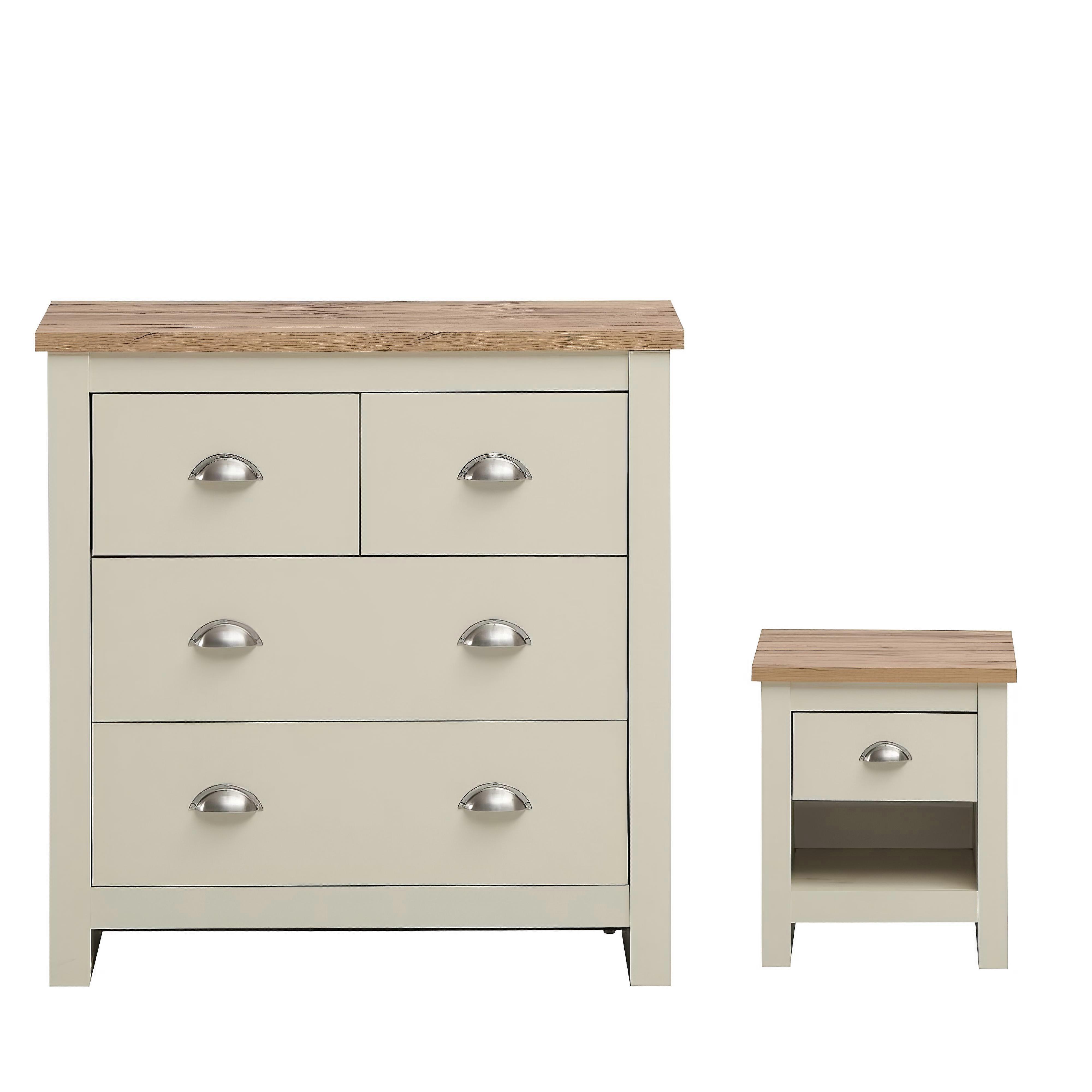 Cream Oak 2 Piece Bedroom Set with 2+2 Drawer Chest and 1 Drawer Bedside Table