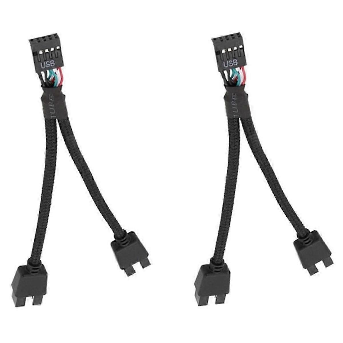 2Pcs Computer Motherboard USB 2.0 9 Pin to Dual 9 Pin Extension Cable Y Splitter Audio HD Extension Cable Black