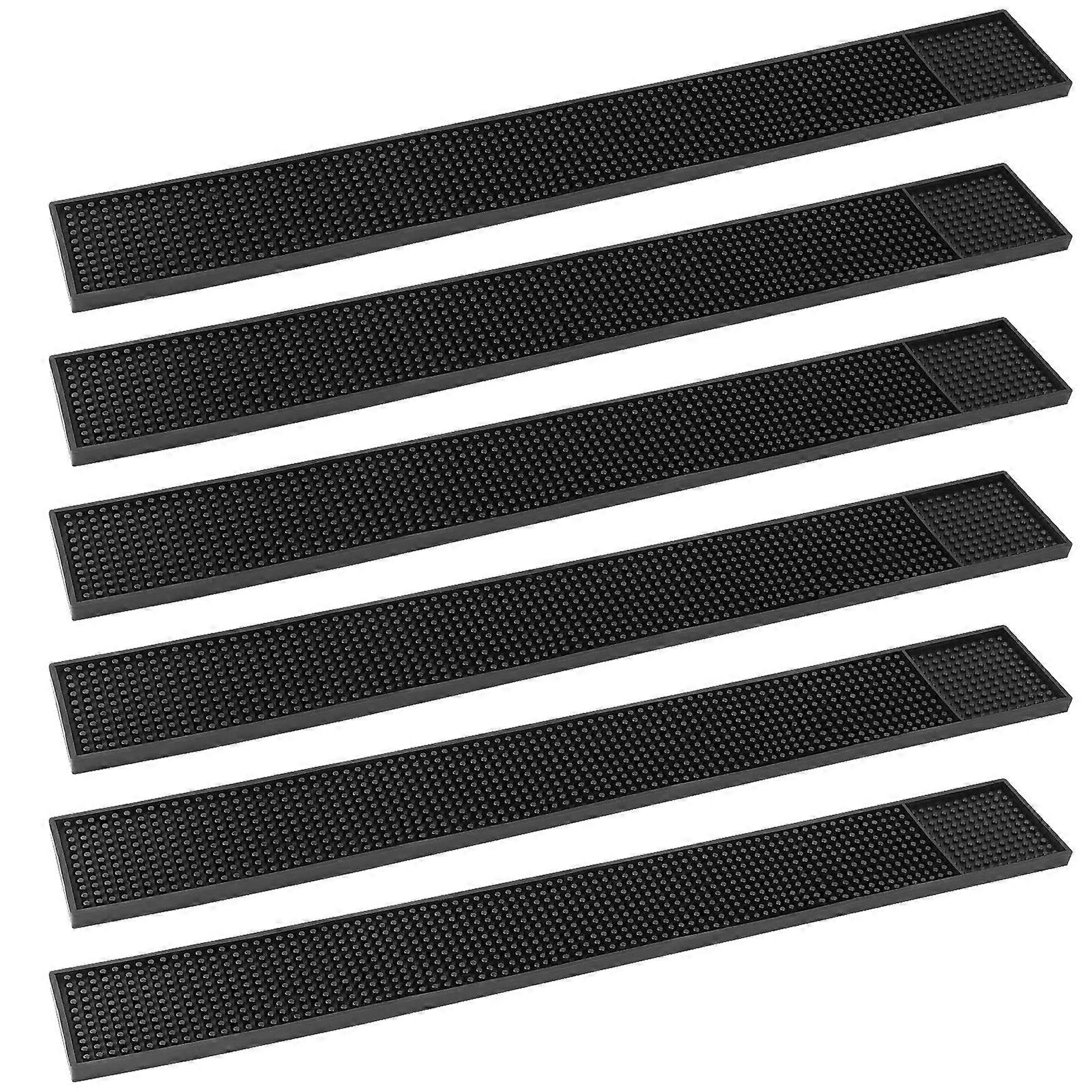 6 PCS Black Non-Slip Heat Resistant Bar Mats for Cafe Use, Durable Rubber Material, 12x4 Inches