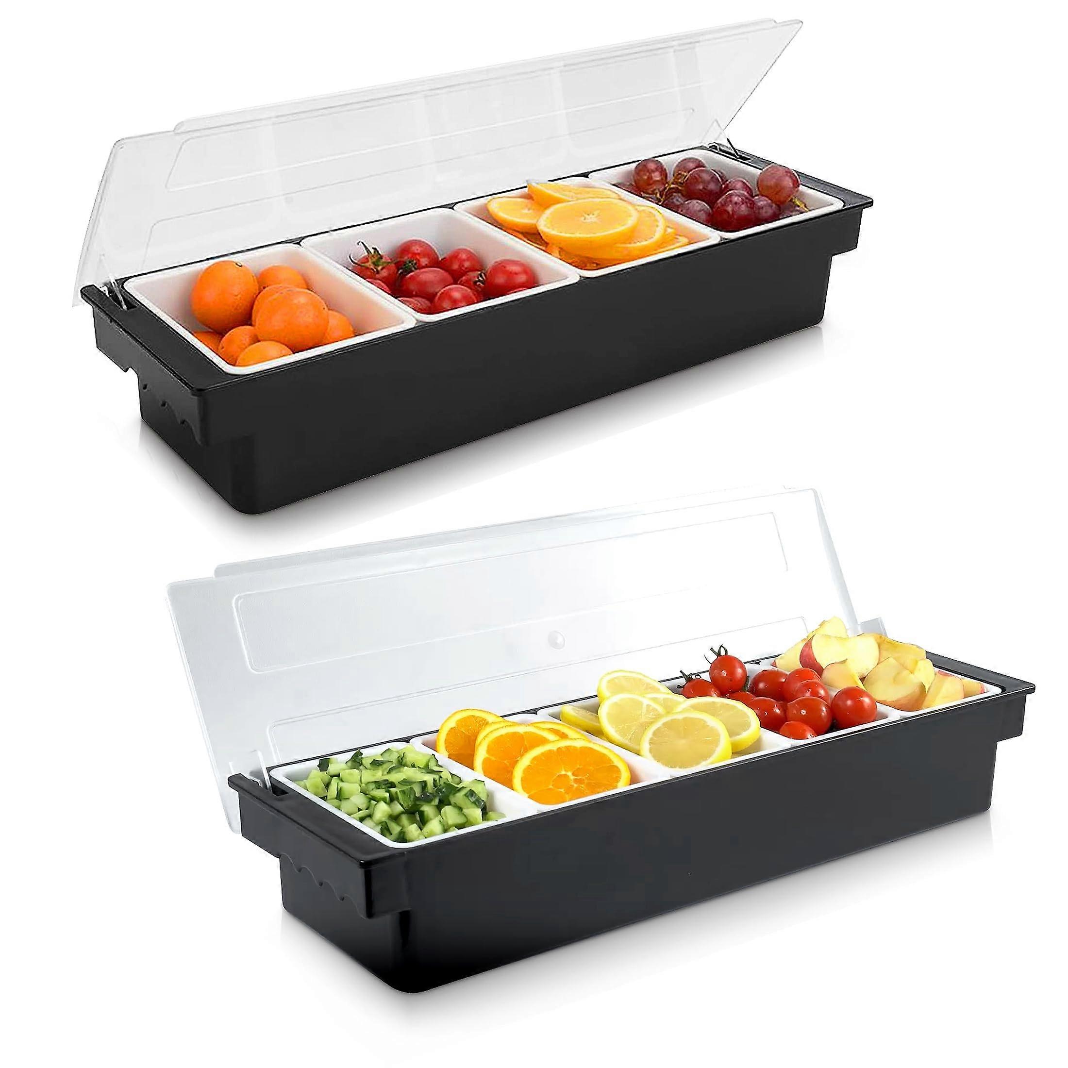Fruit, Veggie & Condiment Caddy with Lid Dispenser Tray Plastic Garnish Station for Bartending & Serving