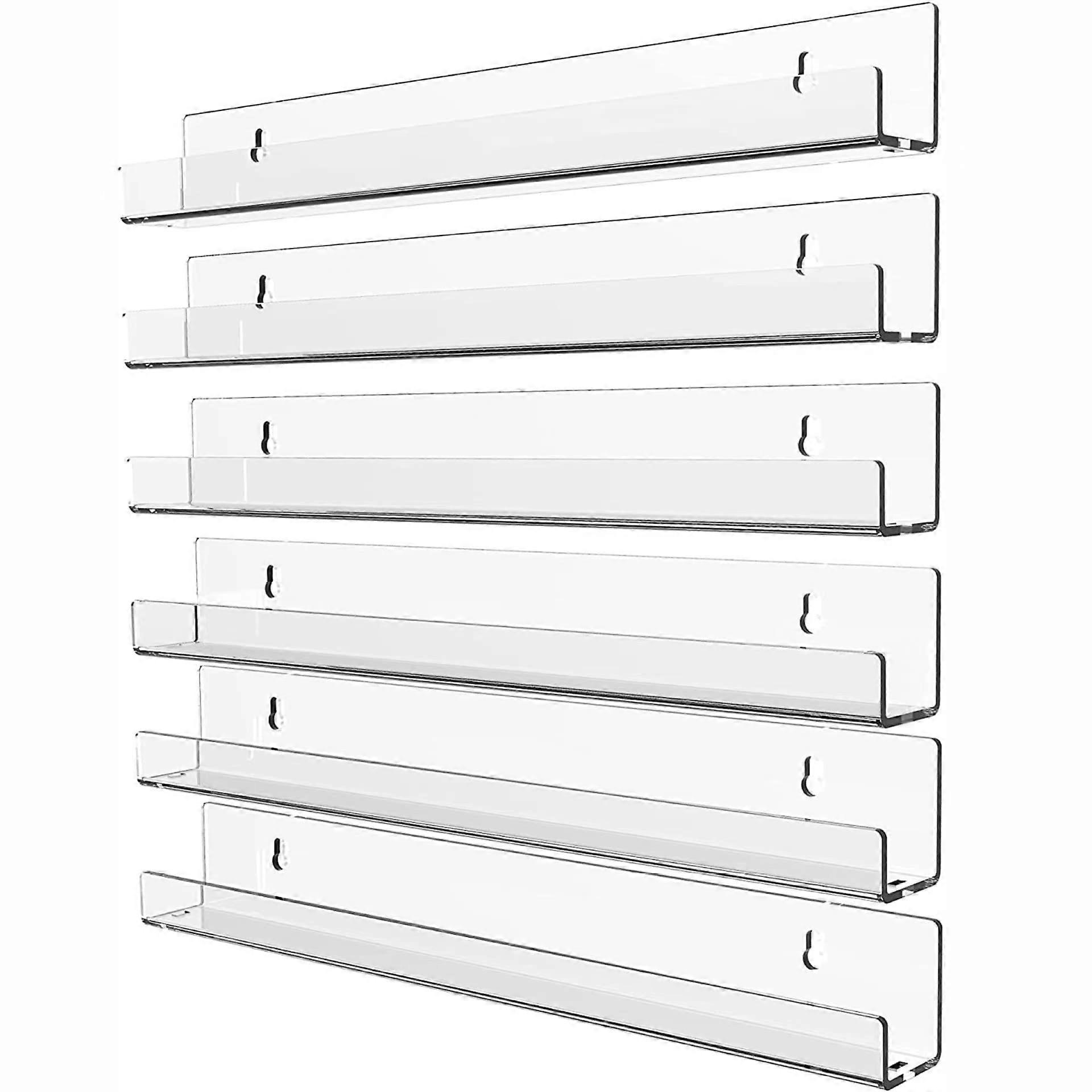 15 -inch invisible acrylic floating wall protrusion shelf, wall -mounted nursery children library, transparent (6 packages)