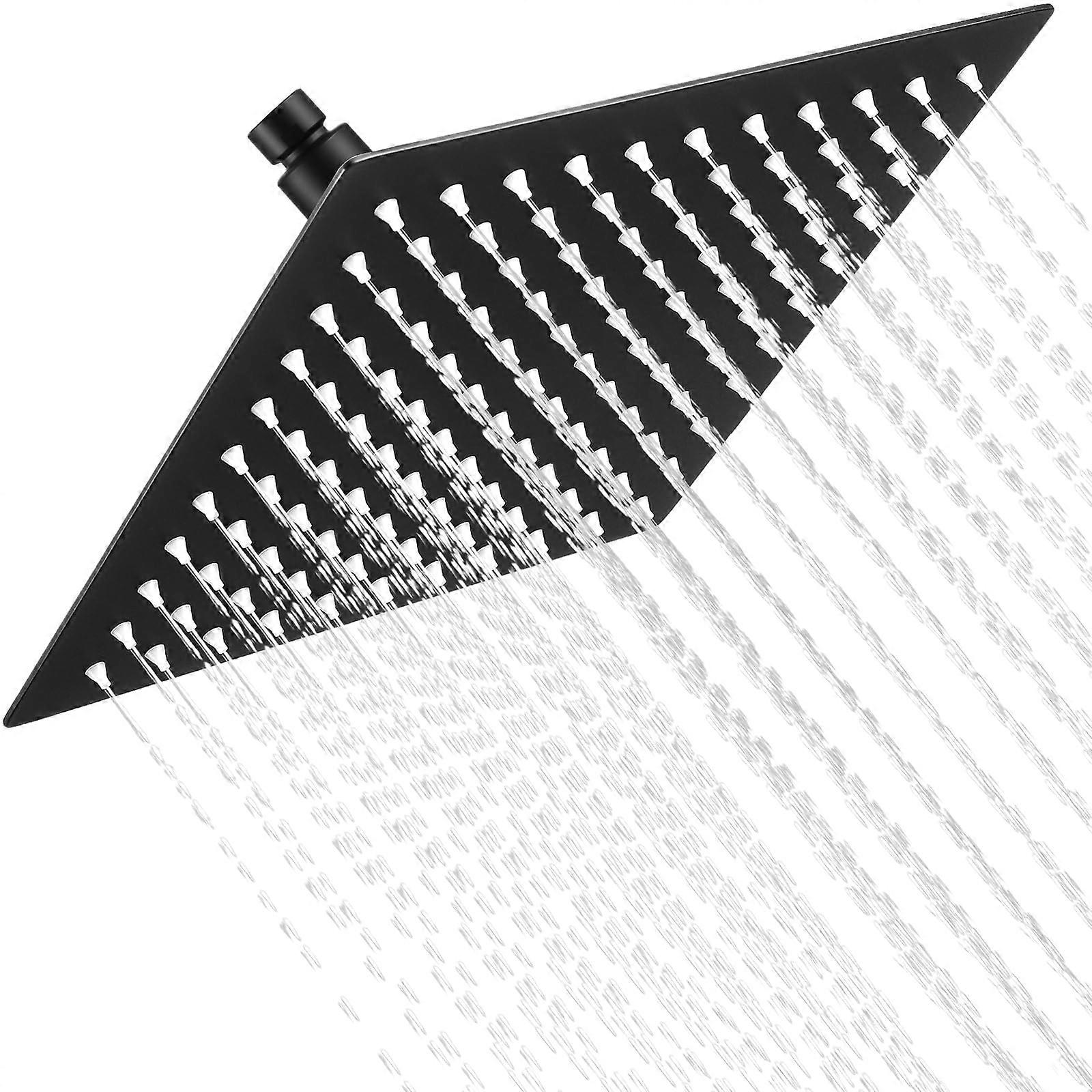 QOMOLUngma 10 inch Rain Shower Title, Black Square Large Shower Title Stainless Steel