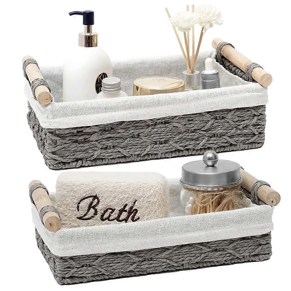Storage Basket Straw Baskets for Editing Storage Boxes, Gray Toiletry Storage Baskets, 2-Set for Toilet Paper and Tank Top