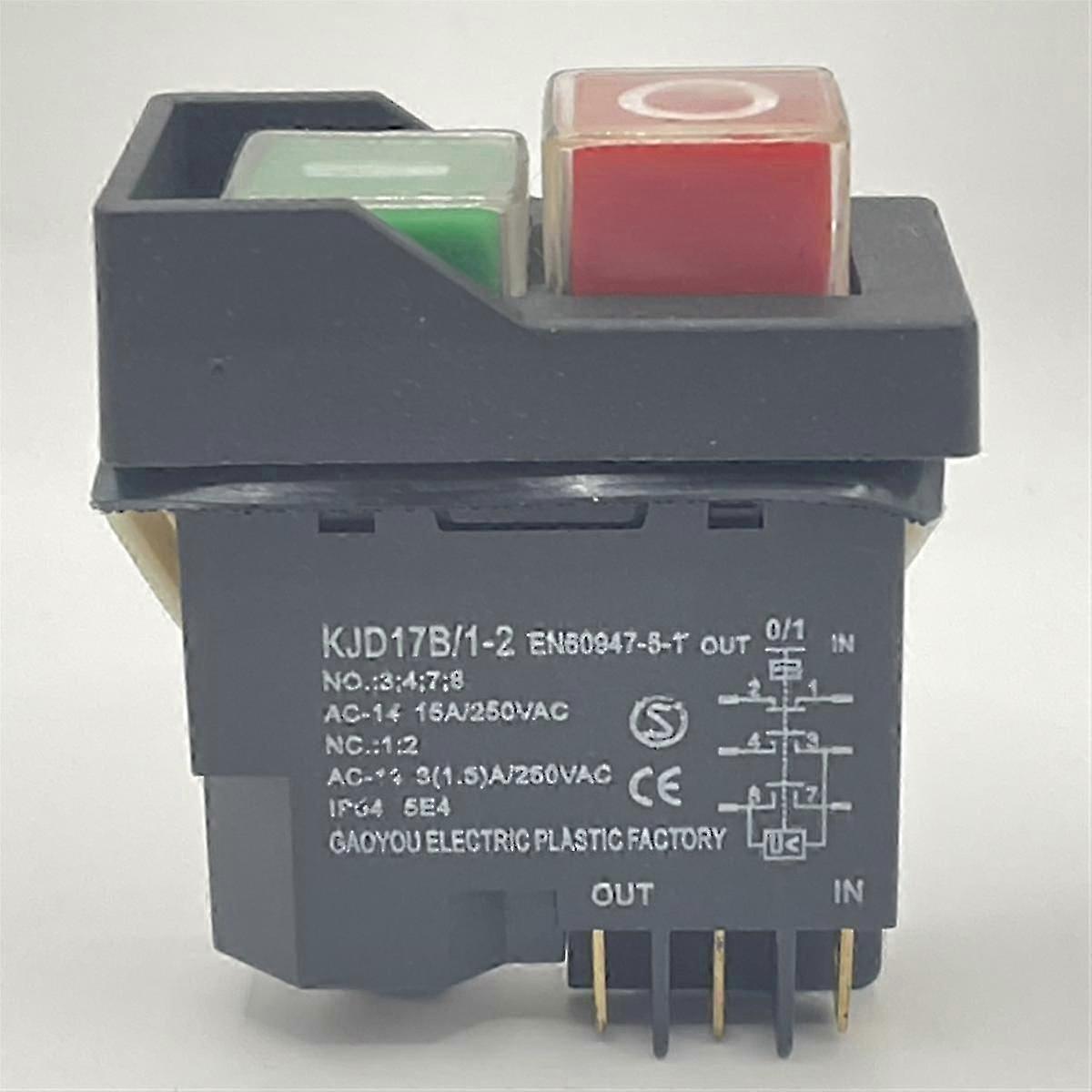 KJD17 6 Pins Electromagnetic Start Push Button Switches 15A AC250V IP55 ...