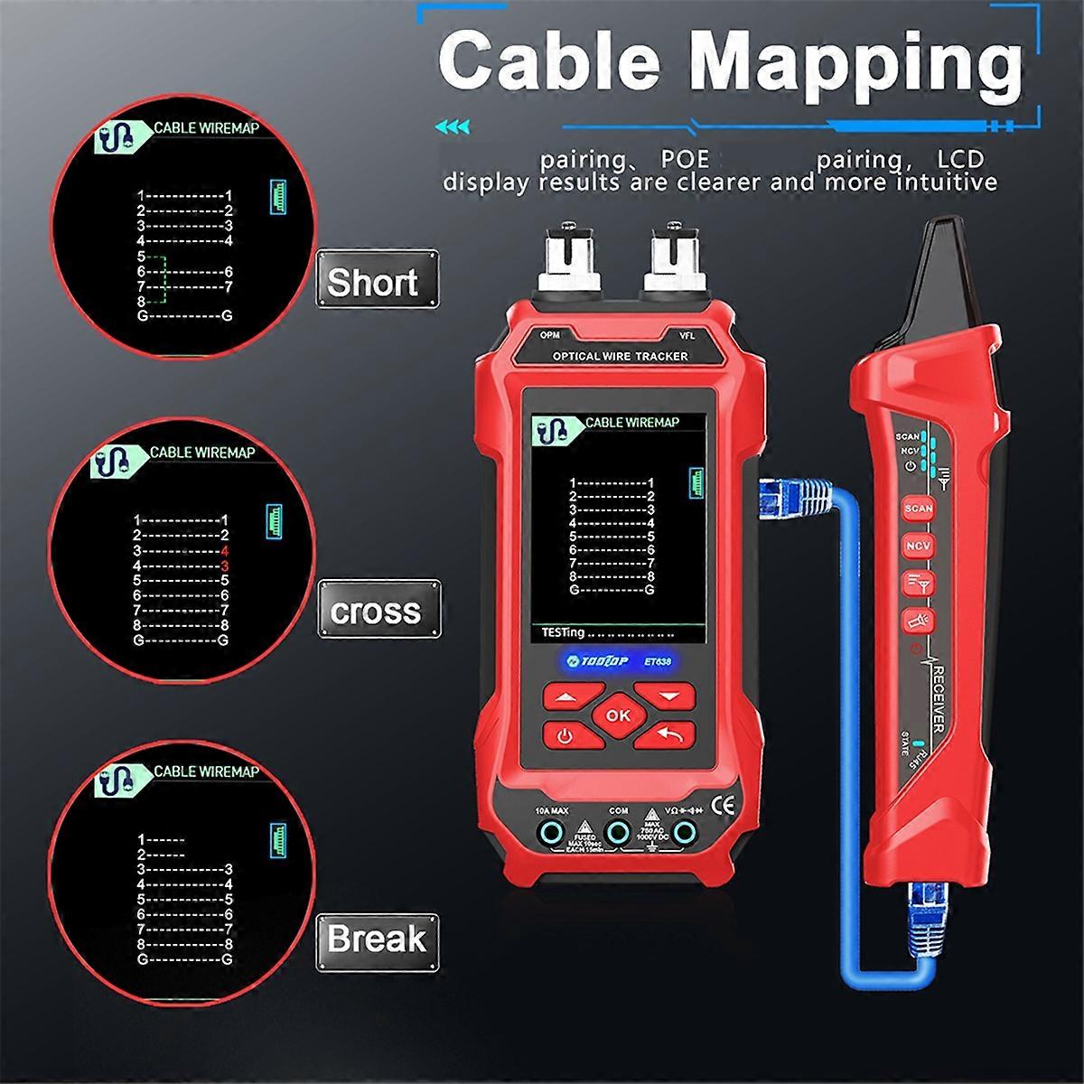 TOOLTOP E638 Multifunctional Network Cable Tester 60000 Counts
