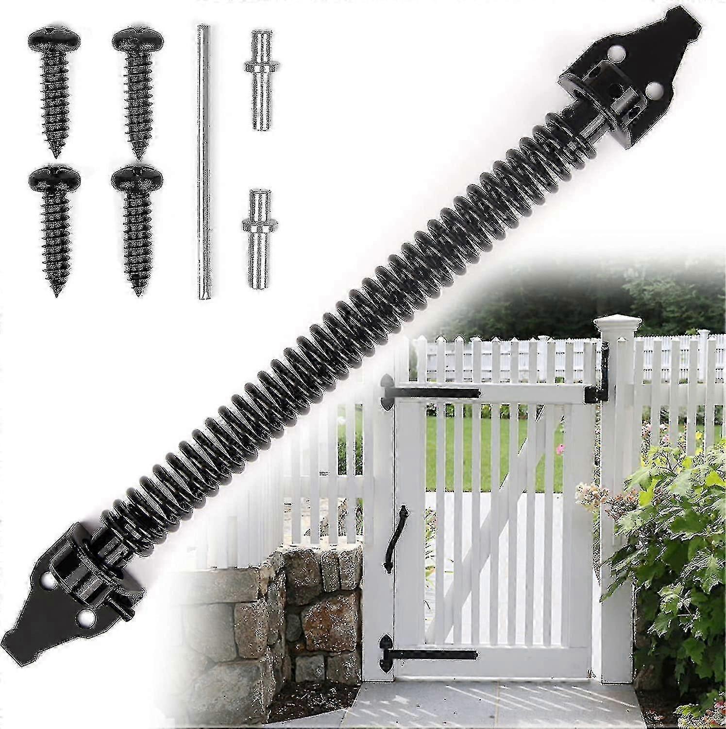 Self Closing Gate Spring Hardware Adjustable Metal Spring Closure For Light To Heavy Duty Wooden Gates Door Fence Black