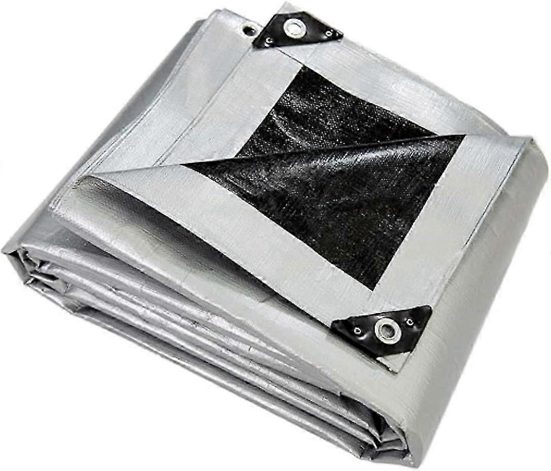 2 x 2 m Silver/Black Waterproof Heavy Duty Tarp- Weatherproof, Frost-Resistant, UV Protection, Universal, Reinforced Eyelets