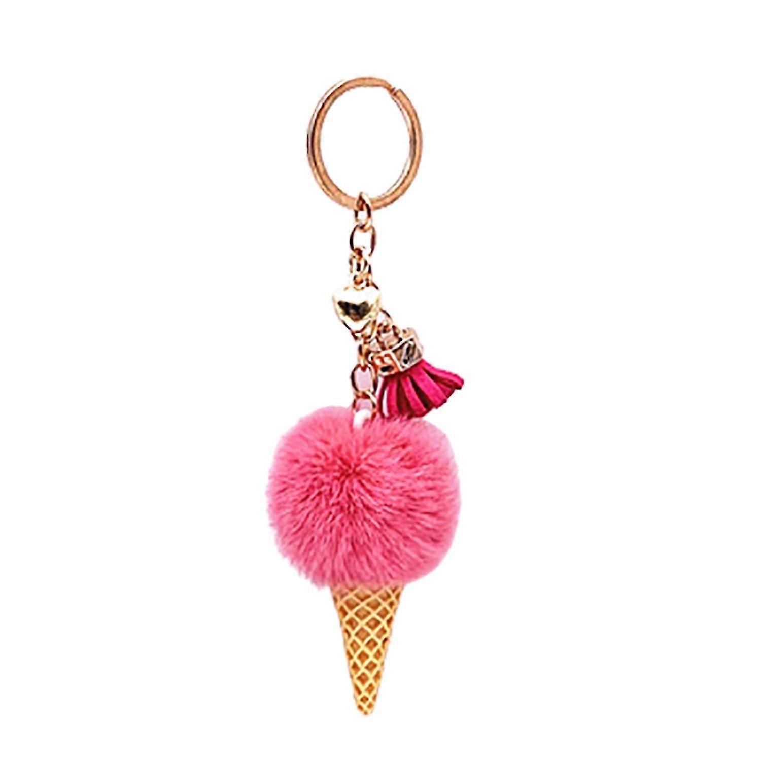 Portable Ice Cream Pendant Keychain Cute Cartoon Plush Ball Keychain Bags Car Key Chain Ring Creativ