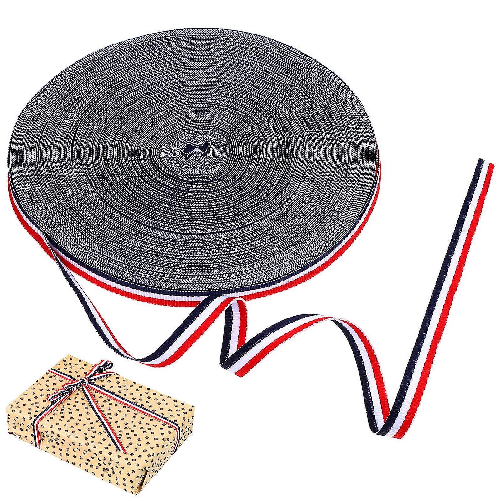 Polyester Stripes Ribbon Roll for Wedding, Gift Wrapping, Crafting, and Sewing Projects – Durable, High Color Fastness, Red, White, Navy Blue