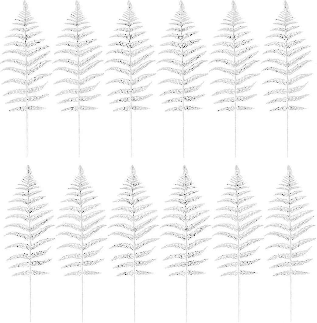 12pcs Glitter Persian Leaves Artificial Shrubs for Wedding Table Decor Silver