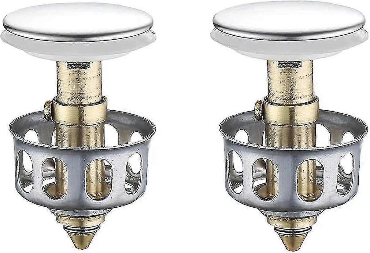 2-Pack Universal Pop-Up Sink Drain Plug Stopper with Basket for Bathroom & Kitchen Sinks