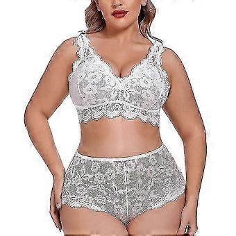 Plus Size Sheer Lace Lingerie Set with Bra Tops & High Waist Briefs for Women