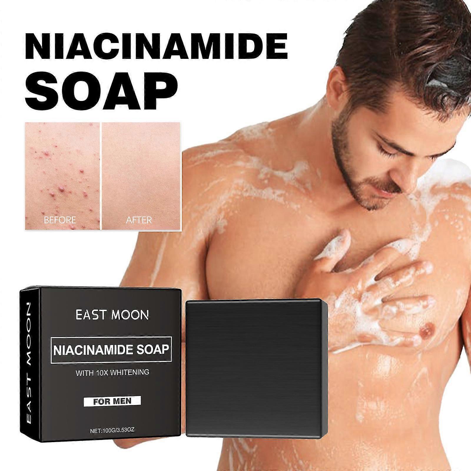 Acne-Removing Facial Soap, Activated Charcoal Facial Scrub, Volcanic Mud Soap, Niacinamide Men's 10X Whitening Soap