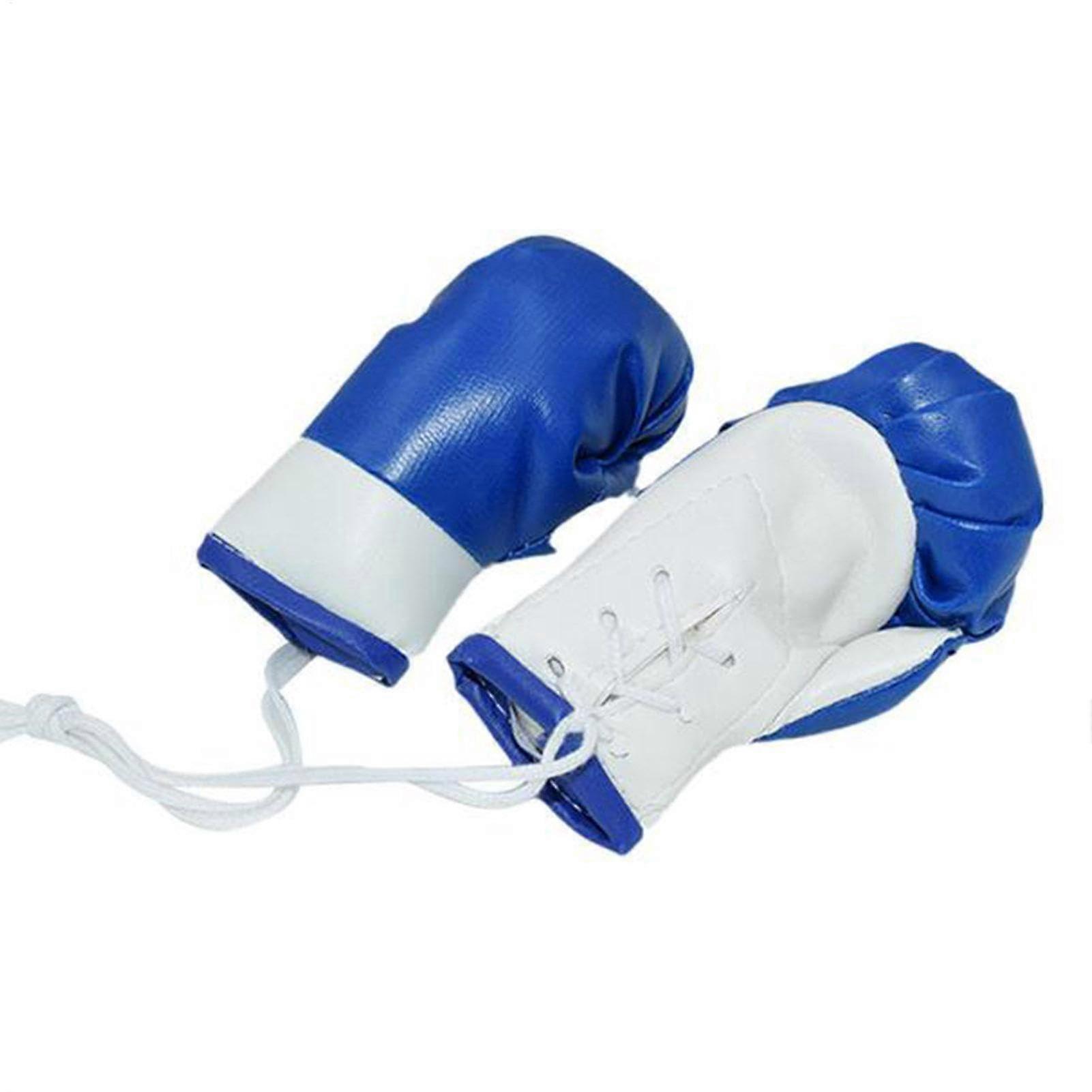 Boxing Gloves for Car Mirror - 2 Piece Mini PVC Pendant Gloves in Blue and White for Rearview Hanging Decor