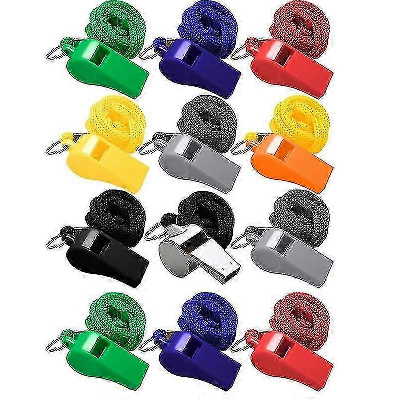 12pcs Apitos Esportivos Coloridos com Cordão - Alto & Portátil - Misture Cores