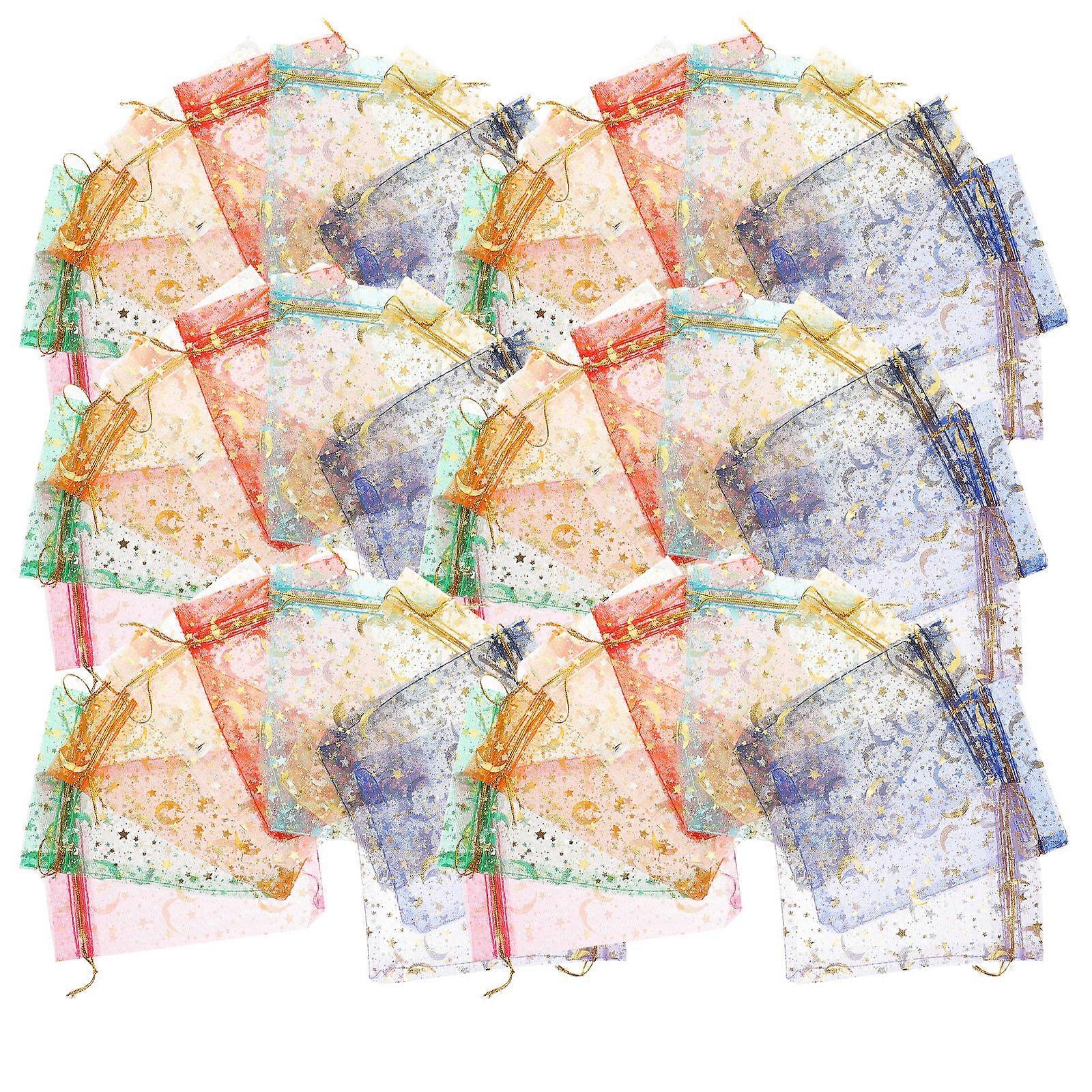 Candy Bag Party Favor Moon Star Organza Bags Assorted Color 4x6in Drawstring Design Jewelry Retail Displays 100Pcs