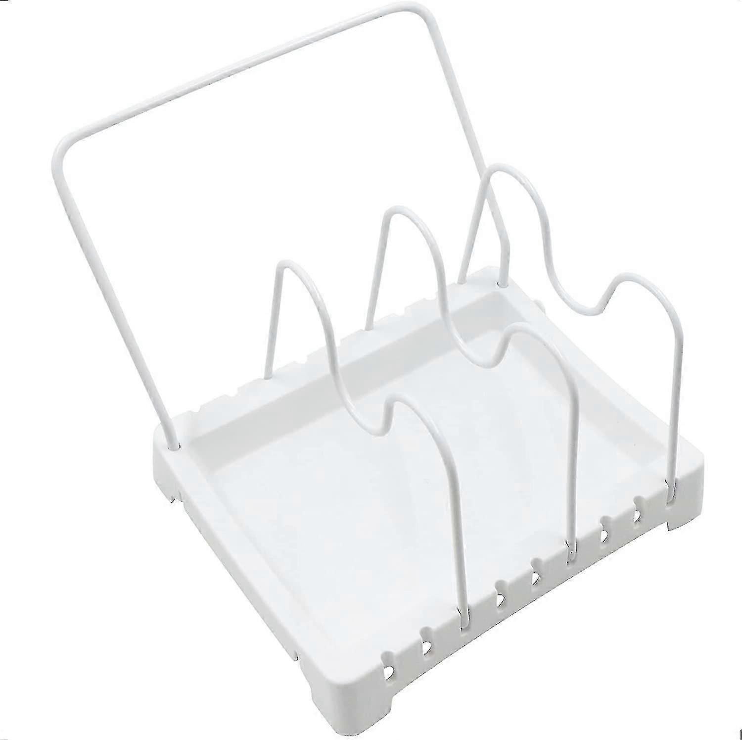 Adjustable pot lid holder and dish rack for cooking pots with three compartments designed for optimal organization and space-saving solution