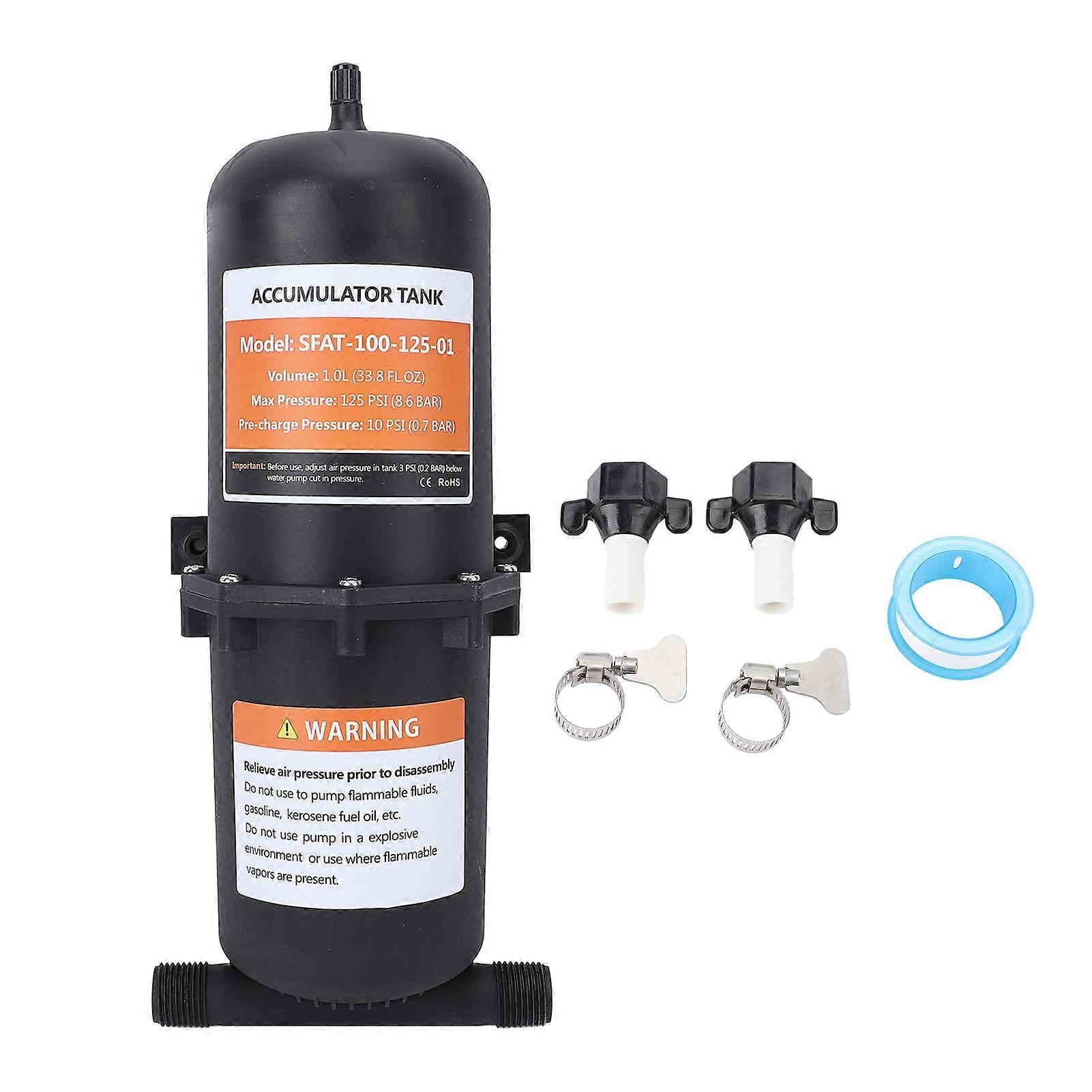 Réservoir accumulateur pré-pressurisé 1 L 125 PSI 1/2 po MNPT RV Réservoir accumulateur avec 2 colliers de serrage Ruban PTFE