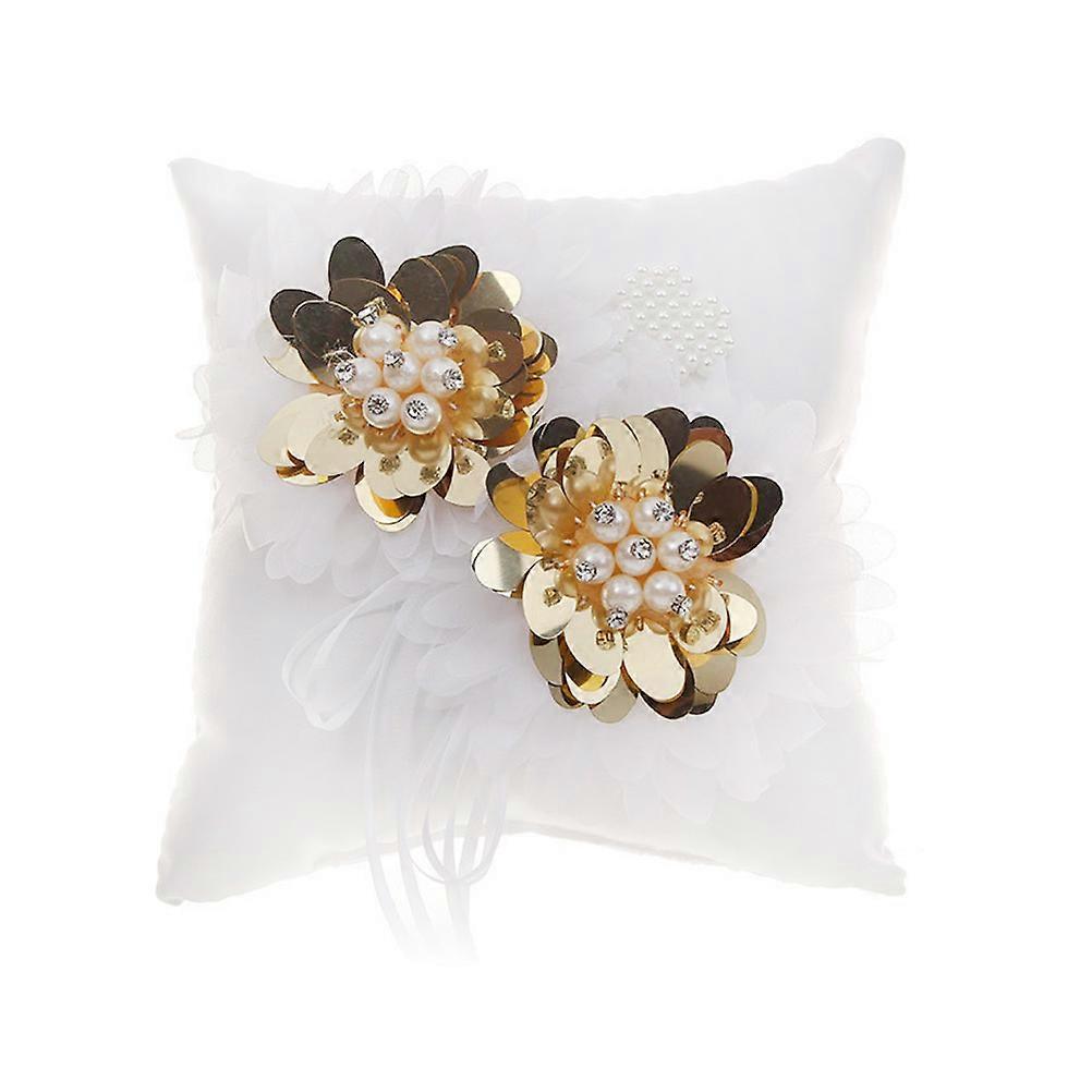 Wedding Decoration Flower Cushion Ring Holder Square Fabric 1Set