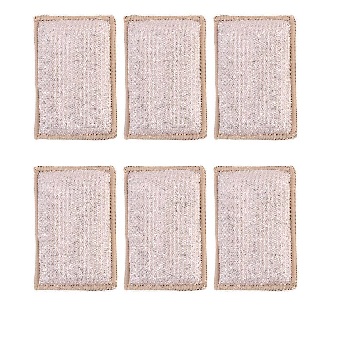 Kitchen Cleaning Sponge Household Scouring Pads Pink Rectangular Absorption Non-Scratch 6Pcs