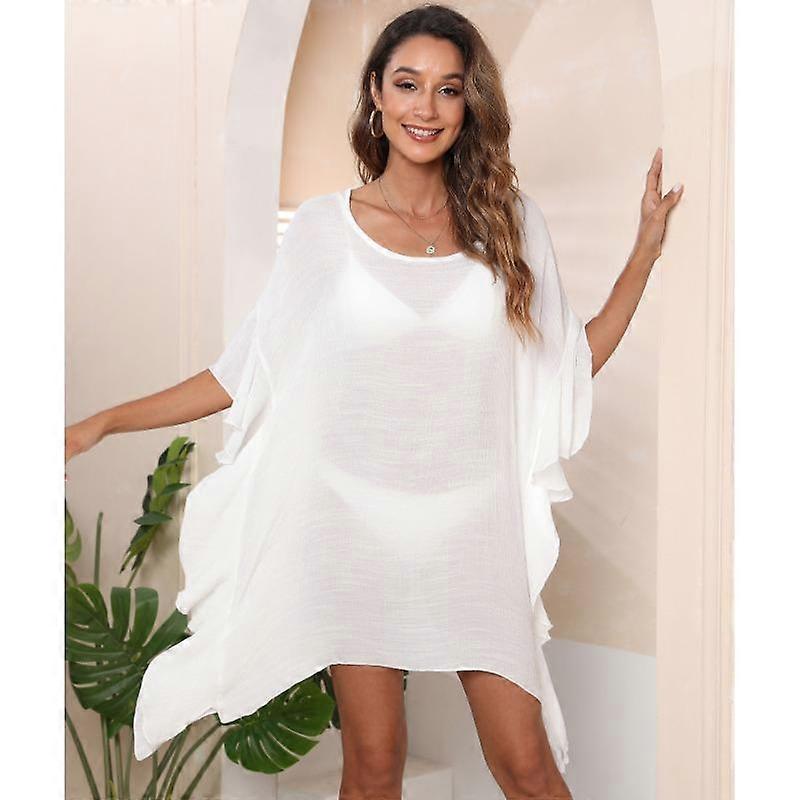 Women's Dress Plus Size Ruffle Solid Color Simple Loose Beach Bikini Cover-Up Swimwear Cover-Ups