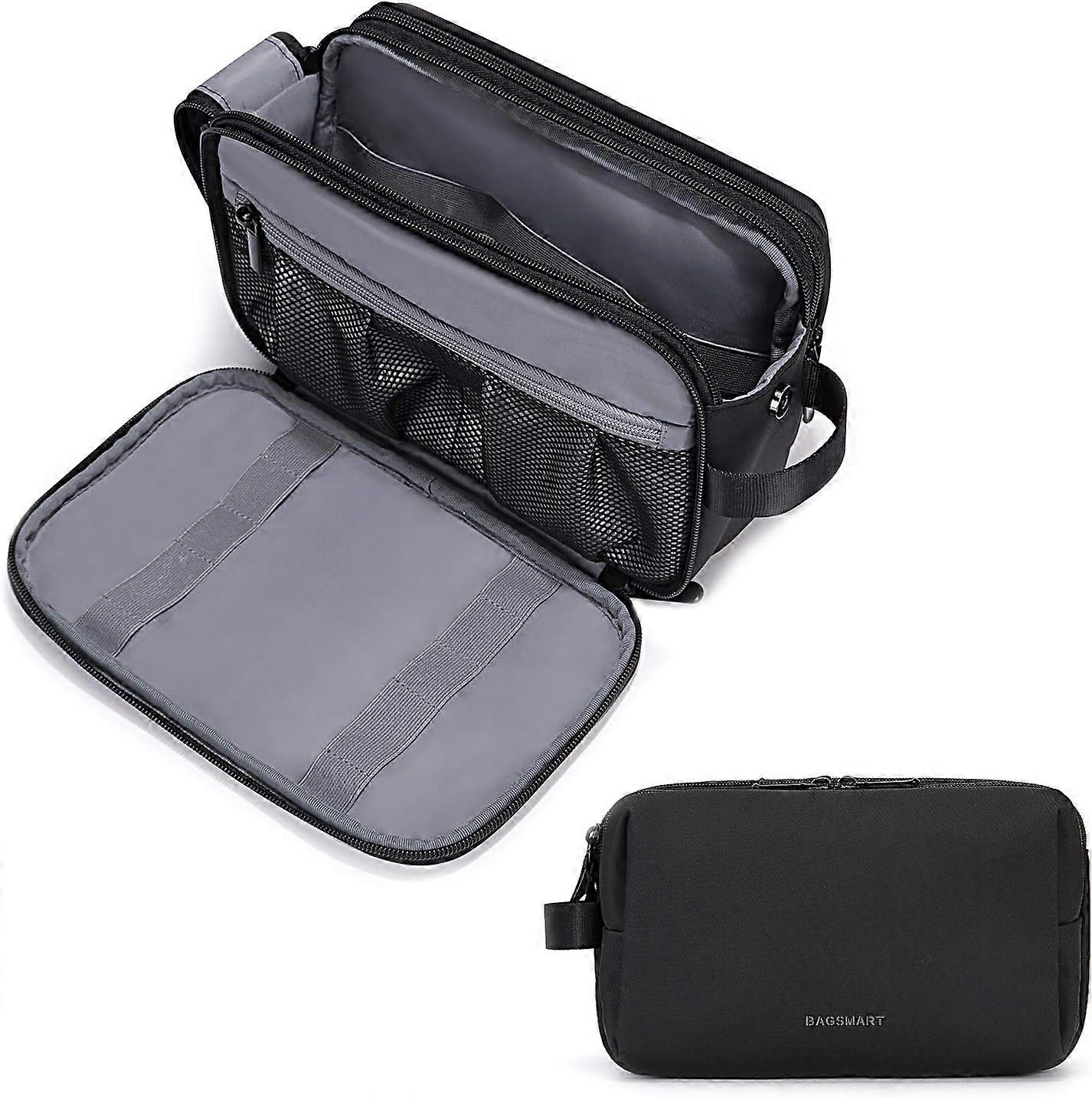 Men's toiletry bag set, black, basic/casual