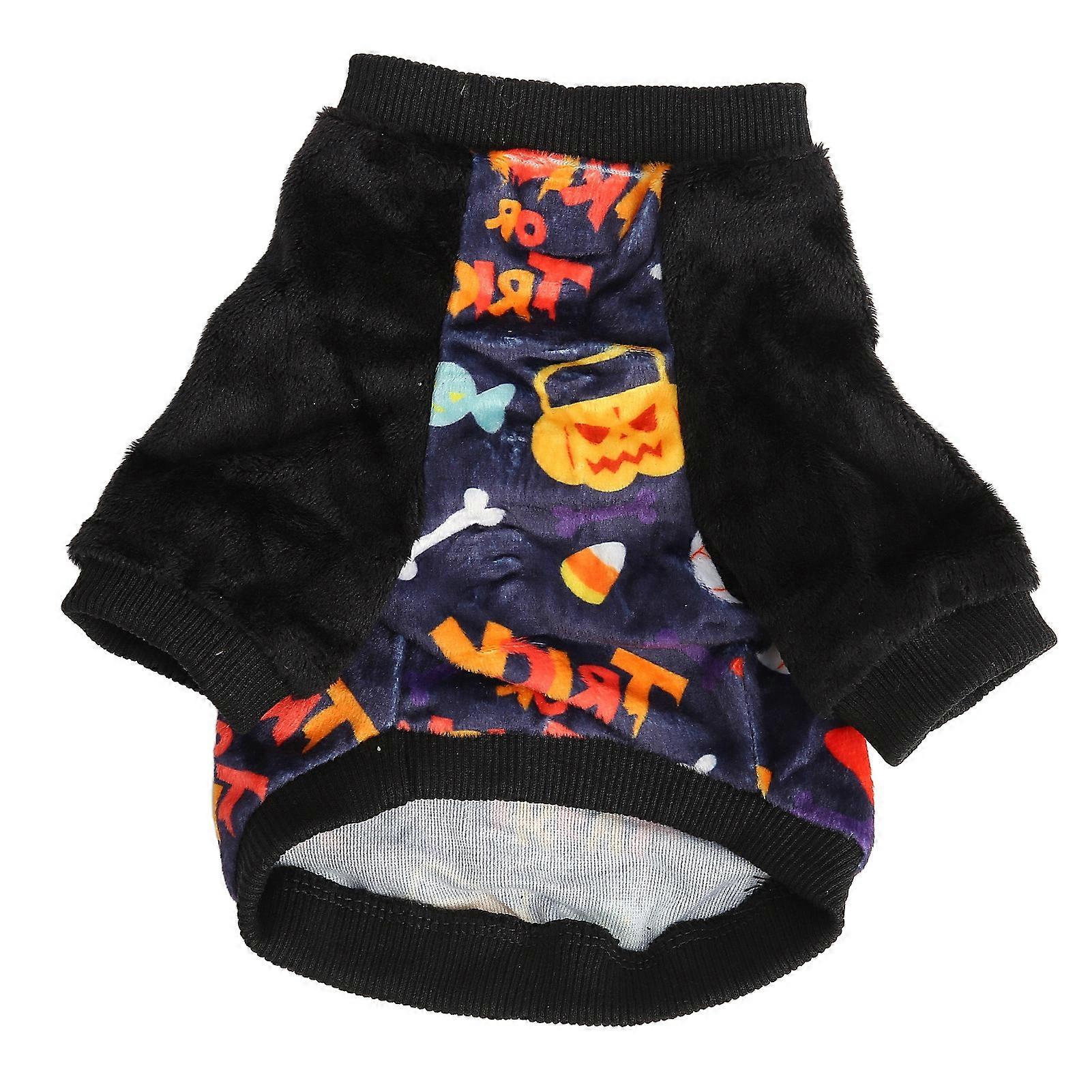 Halloween Dog Shirt Soft Plush Interesting Pumpkin Pattern Strong Elasticity Halloween Dog Apparel for Party Travel M