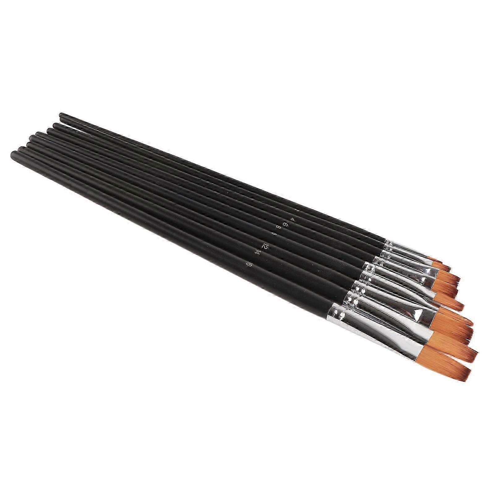 9 PCS Professional Nylon Narrow Flat Tipped Long Handle Paint Brushes Set