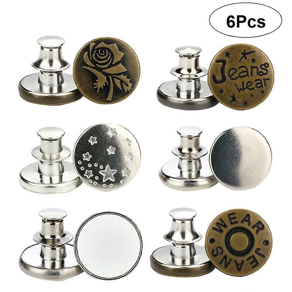 6pcs Detachable Floral Buttons for Jeans, No Sew, Buckles, Instant Thin Waist Replacement Clip Accessory for Fit