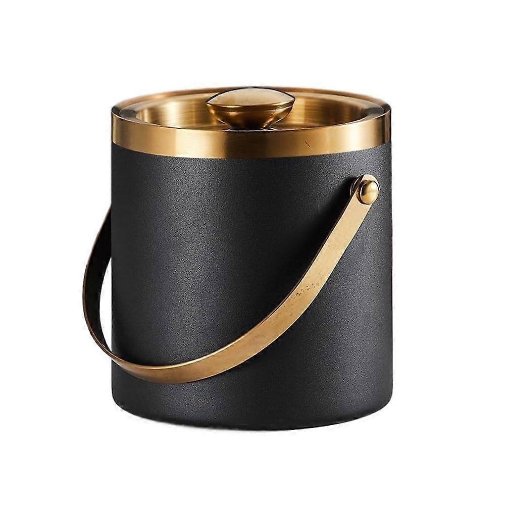3liter ice bucket made of stainless steel, double insulated and chilled ice bucket for home, parties, and daily use (Black).