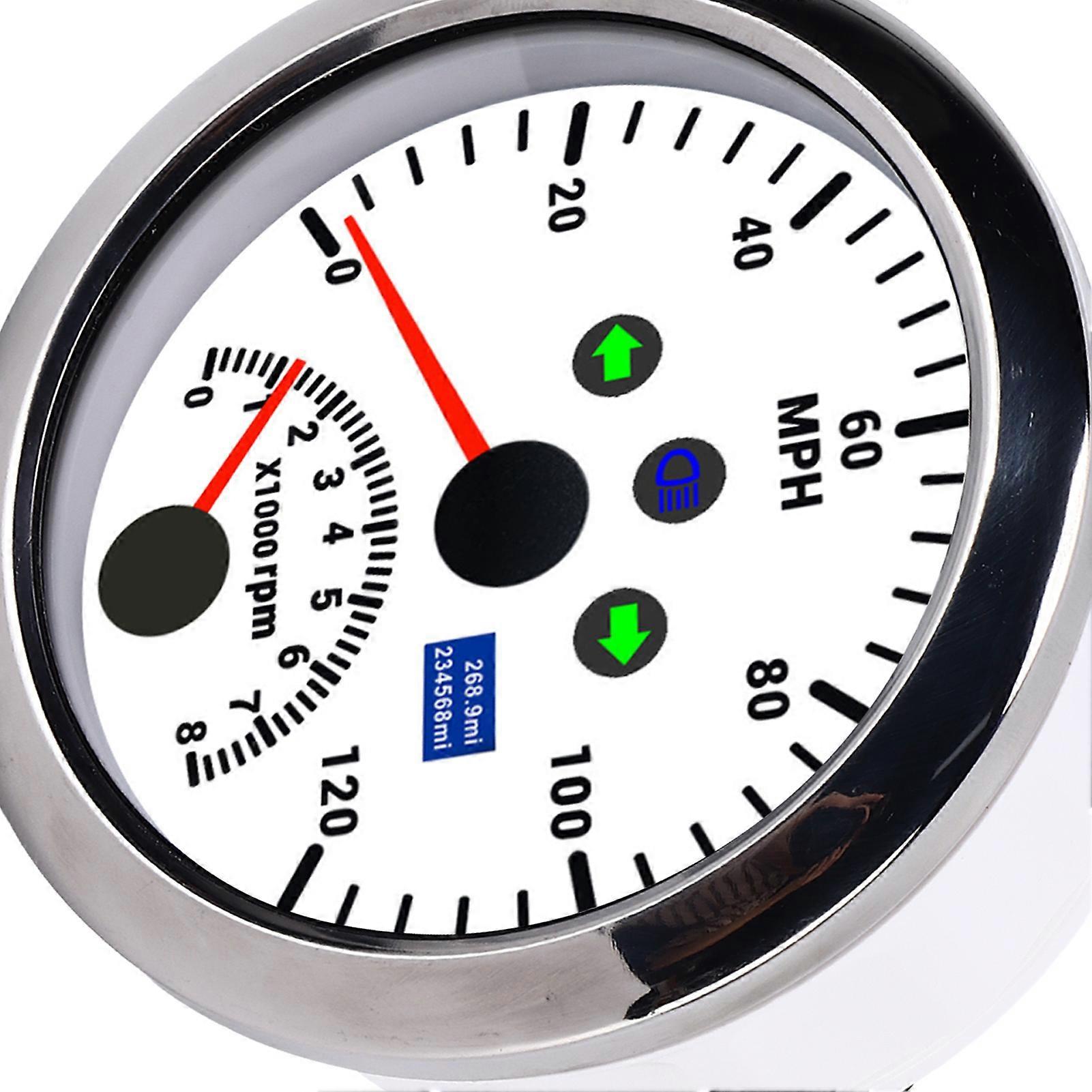 85mm 0‑120MPH GPS Speedometer Gauge with Tachometer 8000 RPM Overspeed Alarm LCD Red Backlight for 12V/24V Car Boat AThite