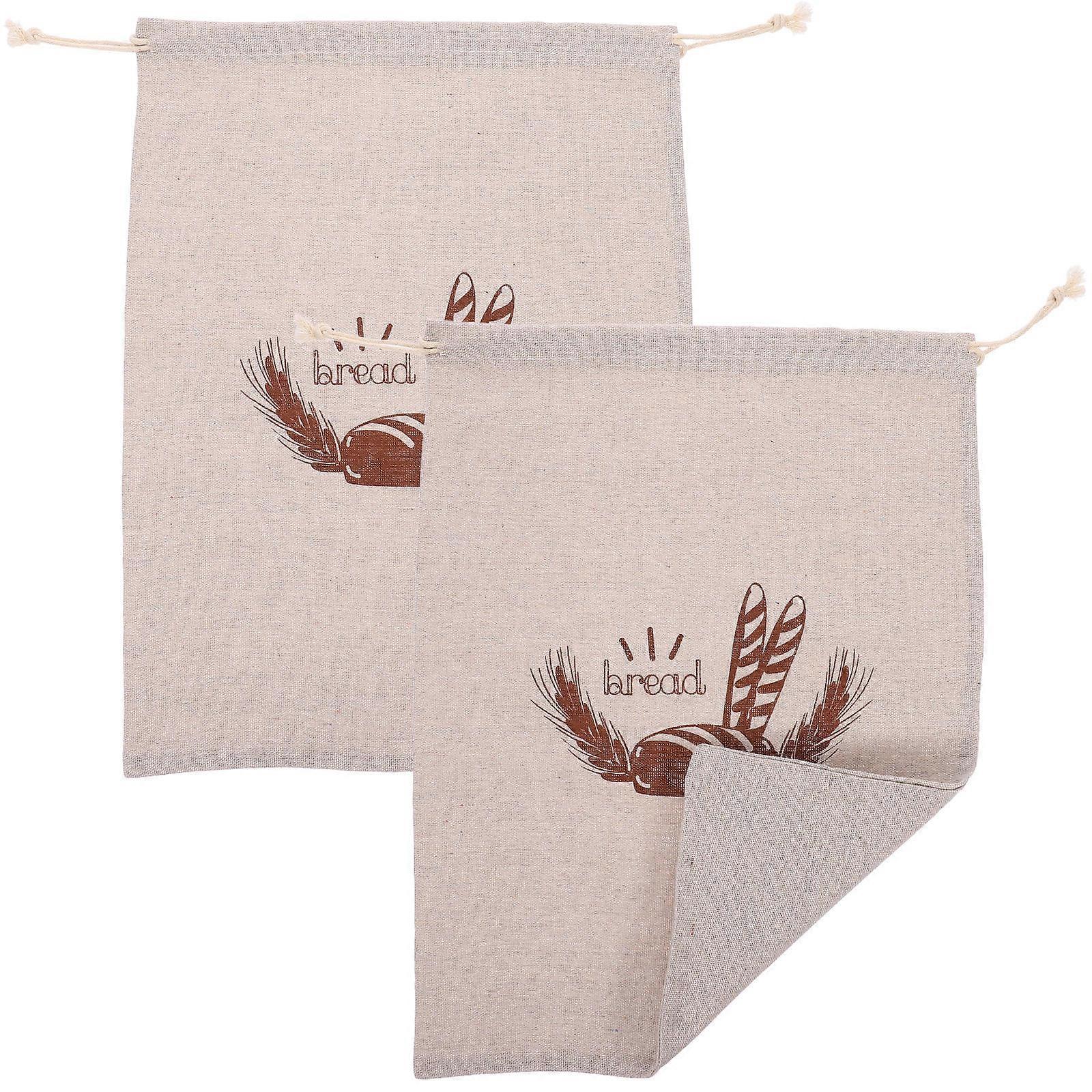 Reusable Linen Bread Bags with Drawstring Closure for Homemade Bread, Pastries & Artisan Loaves – Food Storage Pouches Set of 2