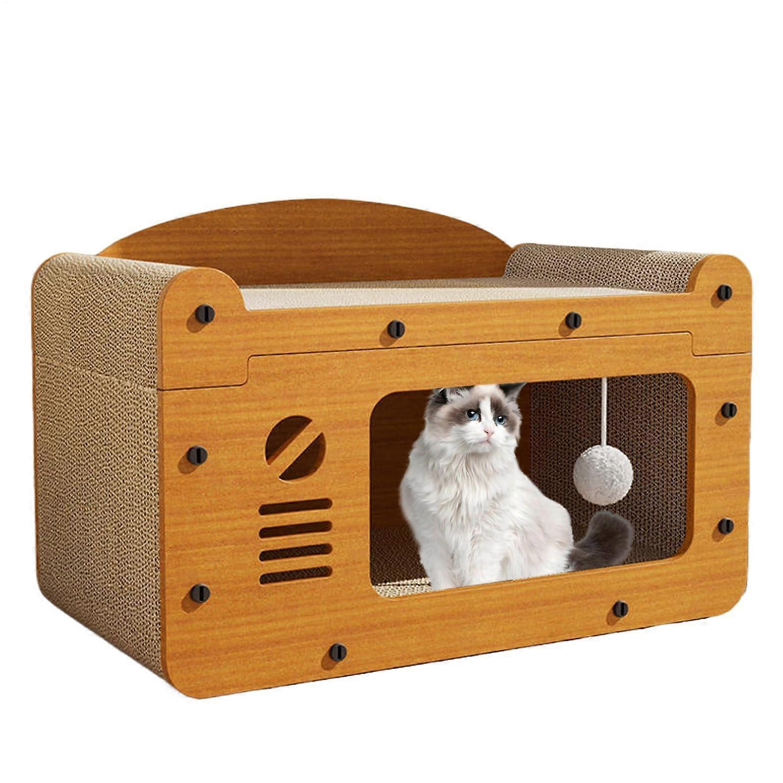 Cat Scratching Bed 21.65 x 11.42 Inch, Portable Kitten Lounge Scratch Board, Interactive Indoor Scratcher with Rolling Cart Design