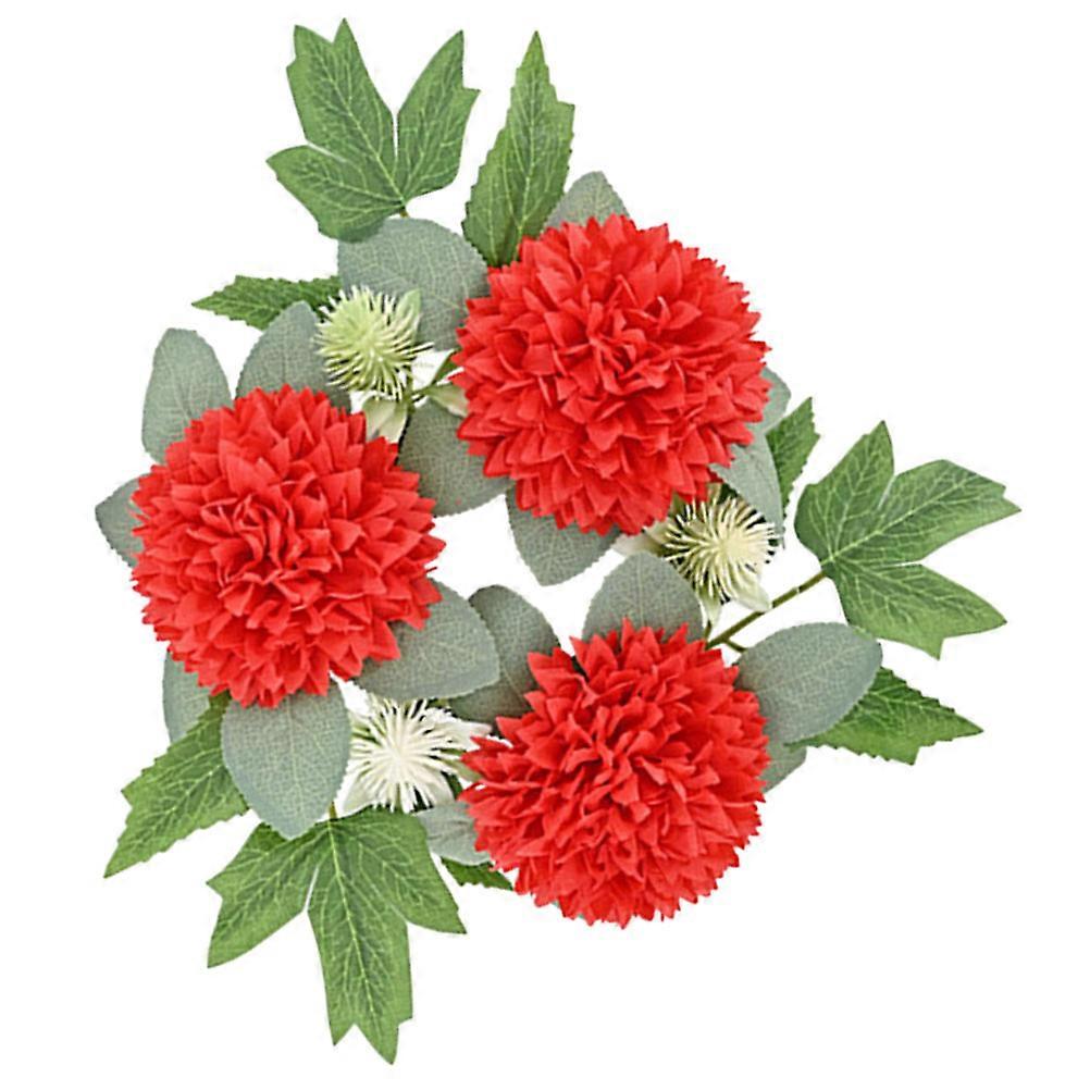 Handmade Wedding Flower Wreath Candle Ring Artificial Flower Ball Decorative Table Centerpiece Red 28.00X28.00X8.00CM Festive Atmosphere 1Set
