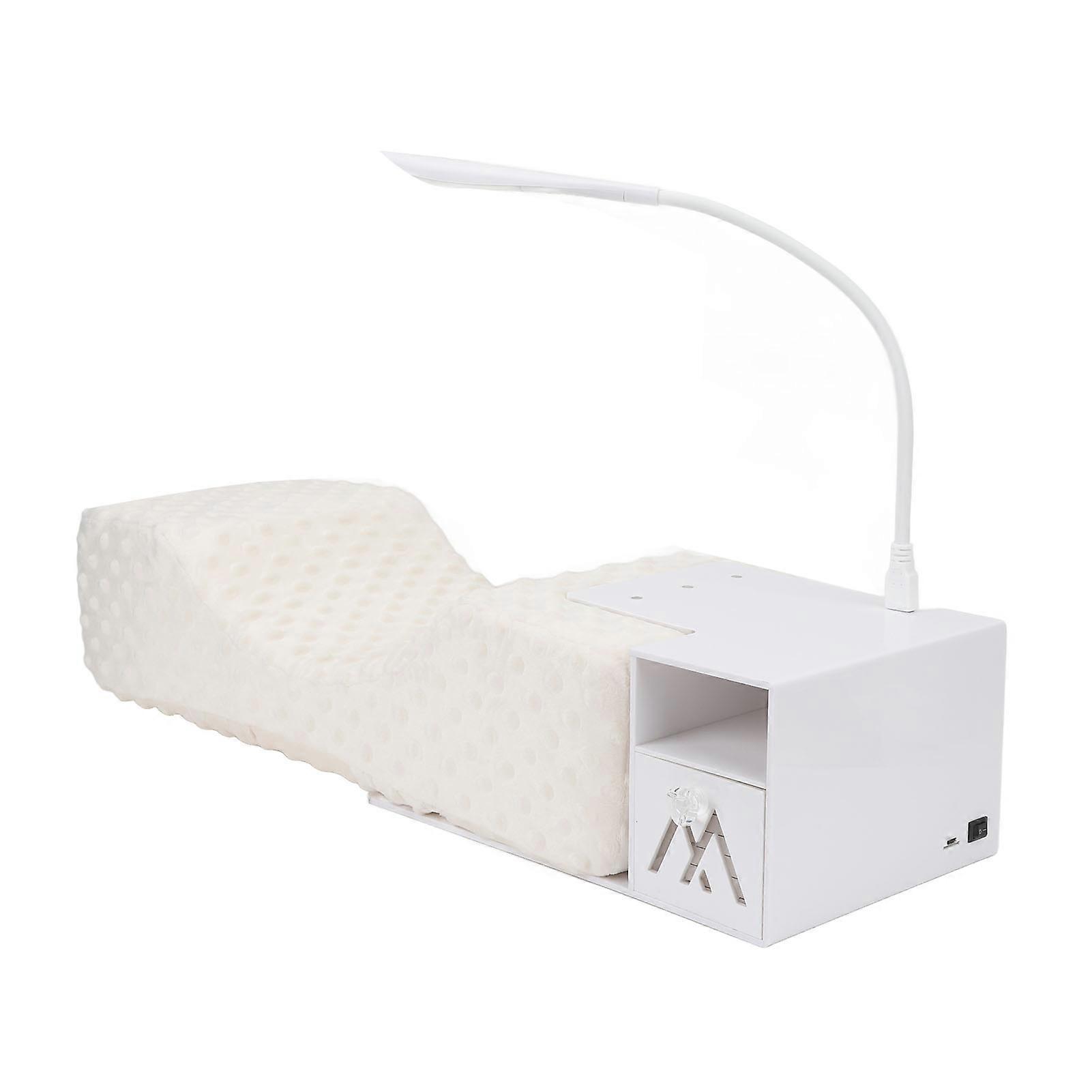 U Shaped Eyelash Extension Neck Pillow with LED Light Acrylic Shelf Organizer Stand Blue Lighting Cabinet for Lash Tech Supplies