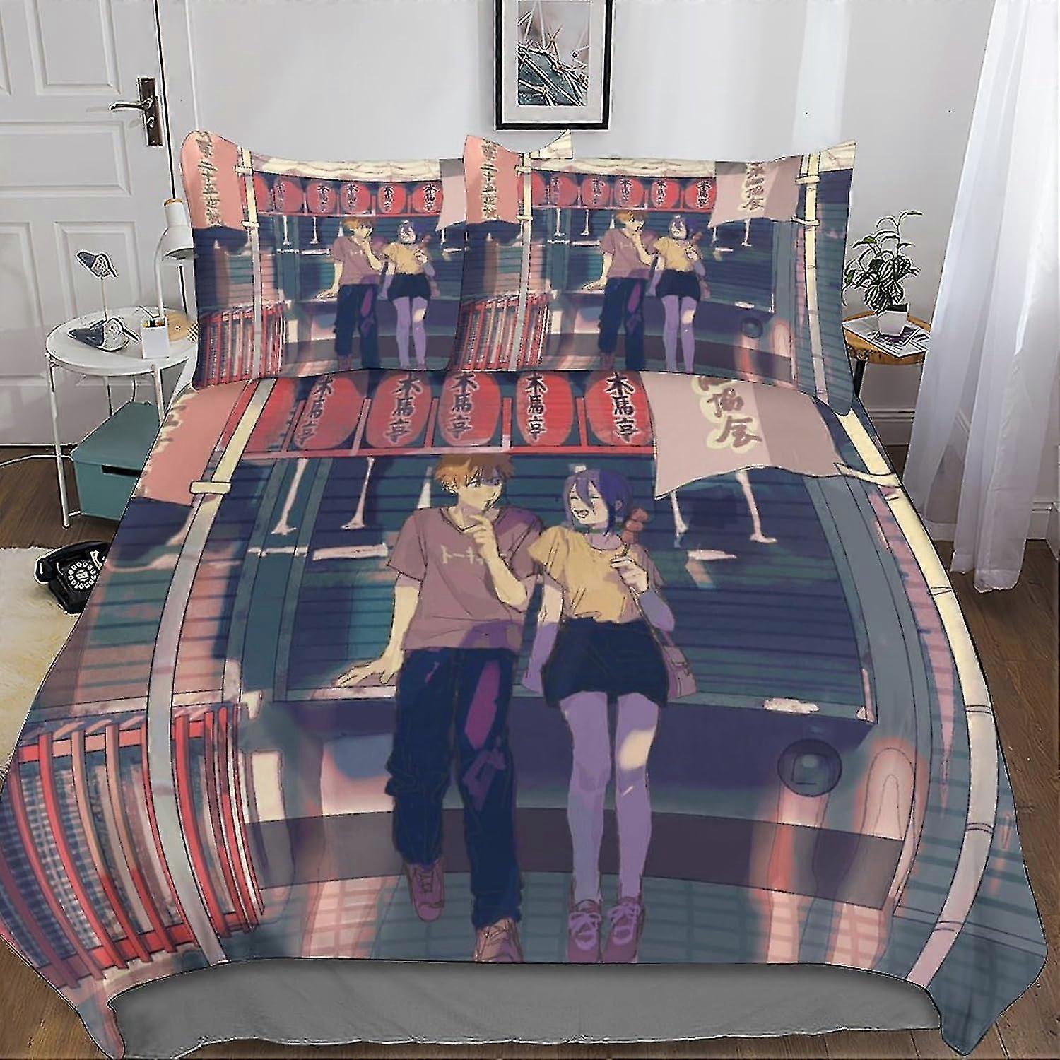Chainsaw Man Duvet Cover Bedding Set 3D Printed 3 Piece Set with Pillowcase Zipper Closure Soft Microfiber Suitable for All Ages