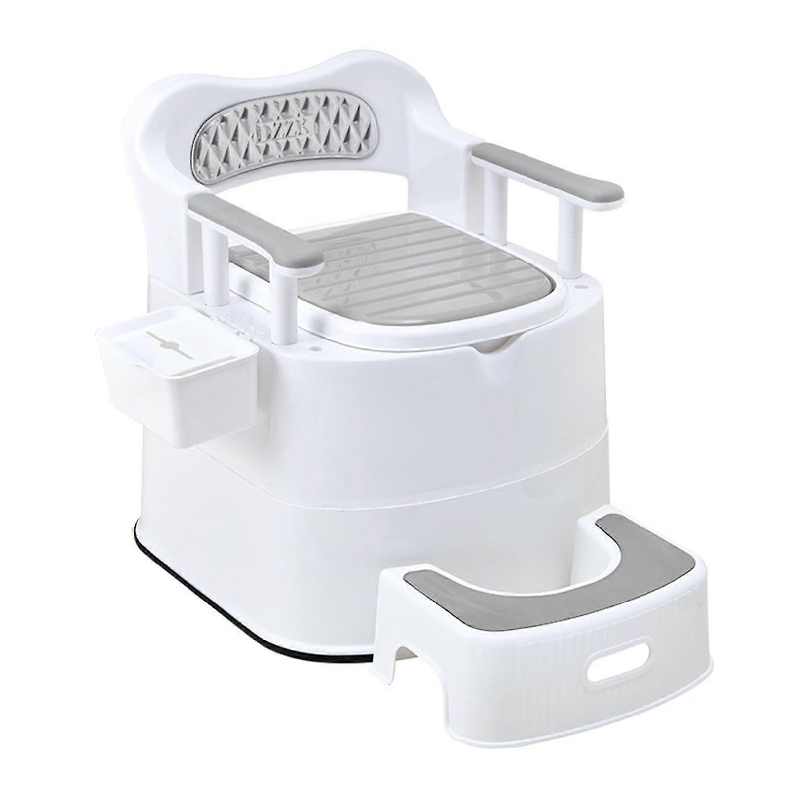Commode Chair with Footrest Bedside Table for Elderly, Disabled Mobile Toilet (57x57x75cm Grey)
