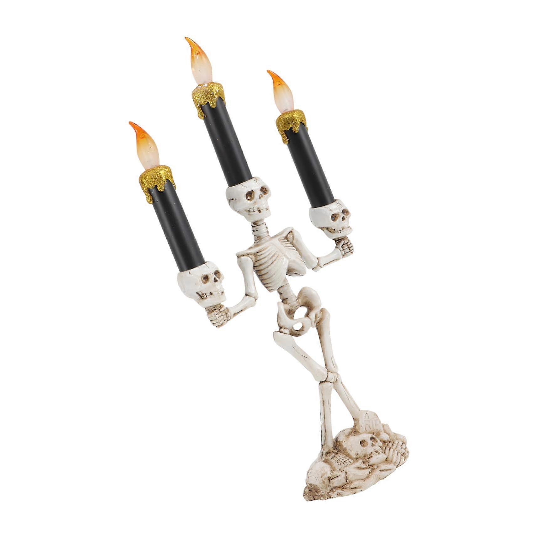 Golden Skeleton Candle Holder Light for Halloween Battery Operated LED Flickering Light, Scary Decoration for Halloween Party and Home.