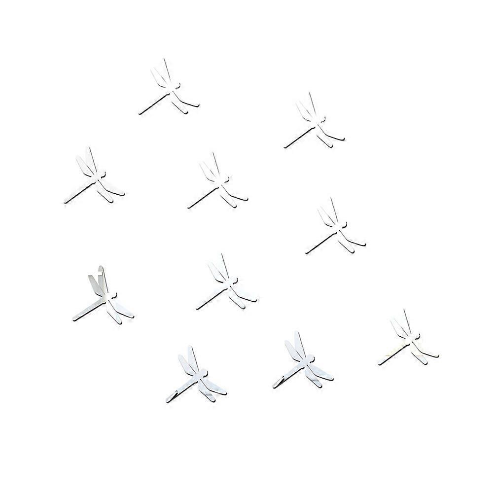 Self-Adhesive Wall Sticker Geometric Solid Acrylic Dragonfly Shape Design Bedroom Bathroom Silver 10Pack