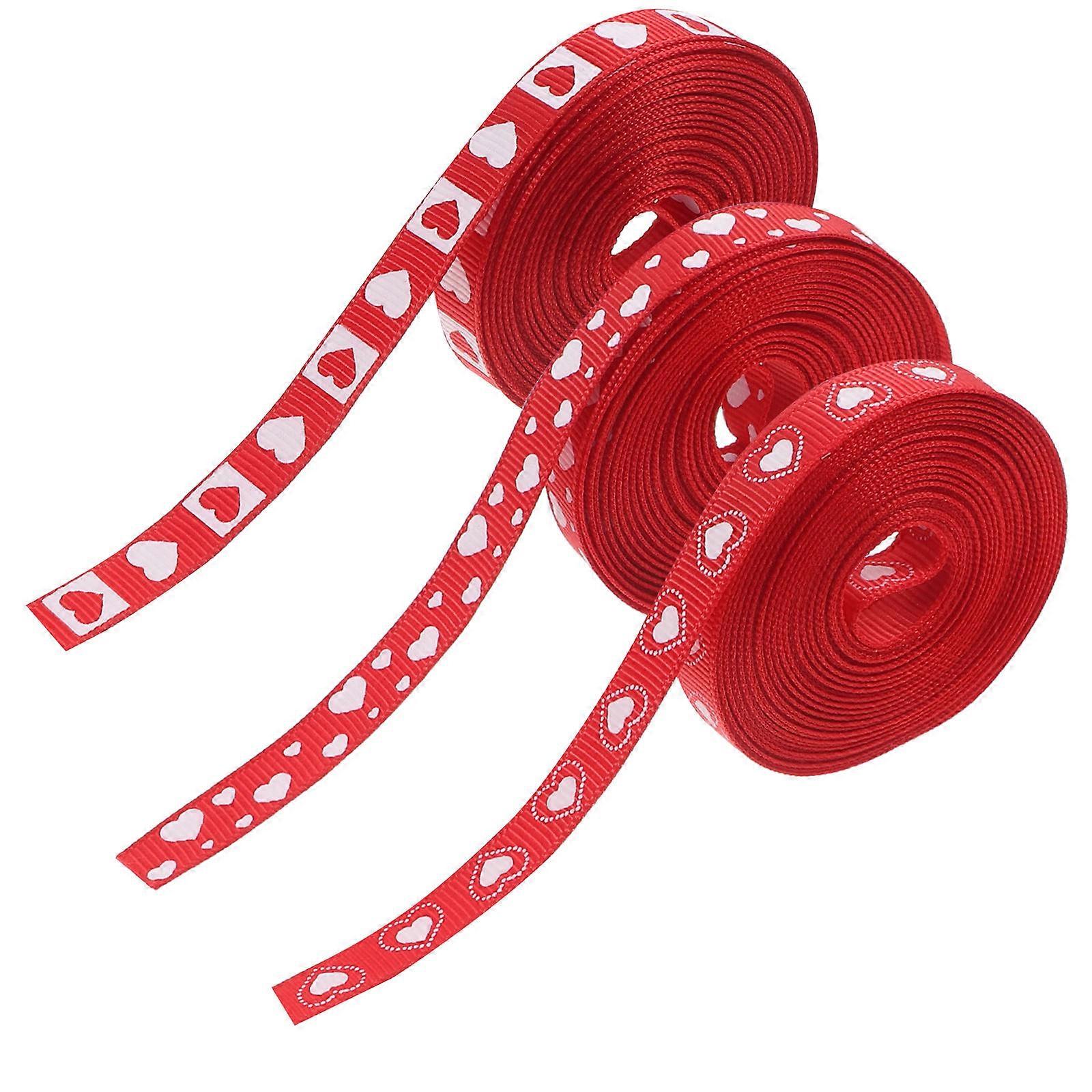 3 Rolls Heart Printed Satin Ribbon for Valentine's Day, Wedding, Birthday, and Mother's and Wrapping Decor