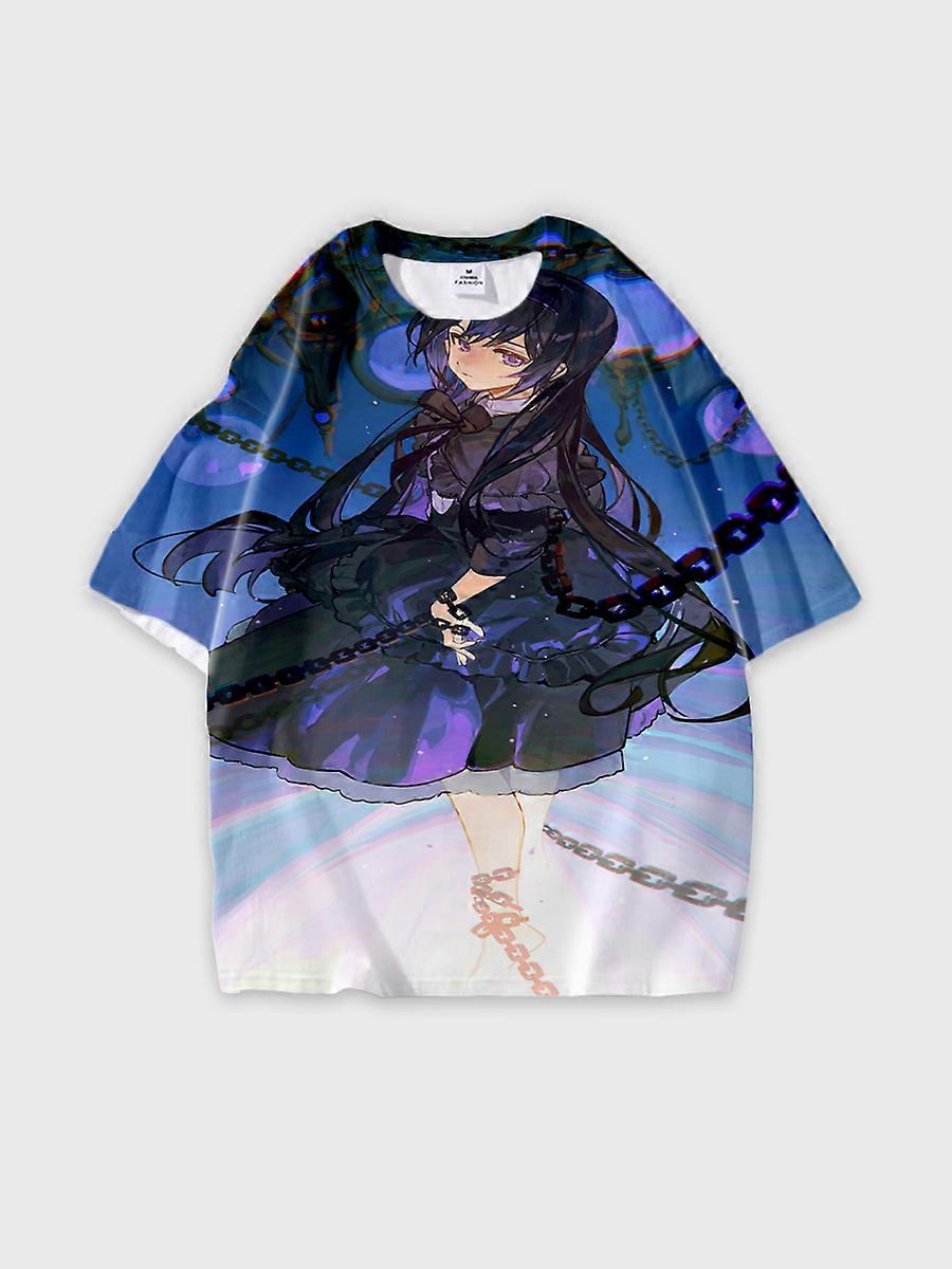 T-shirt round neck book Characters Pattern loose short sleeve B372