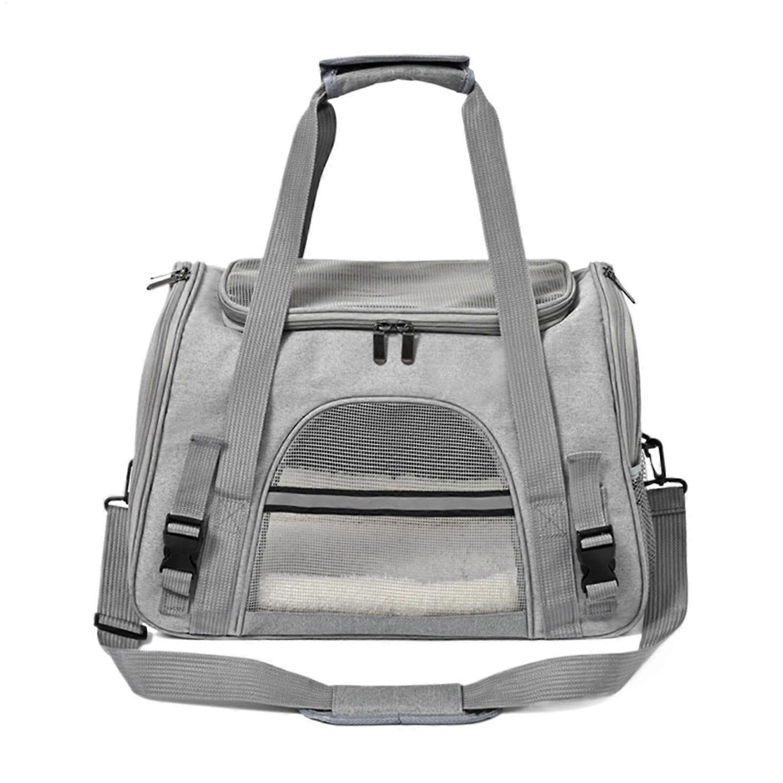 Cat Transport Bag, Foldable Cat Box with Shoulder Strap, Gray