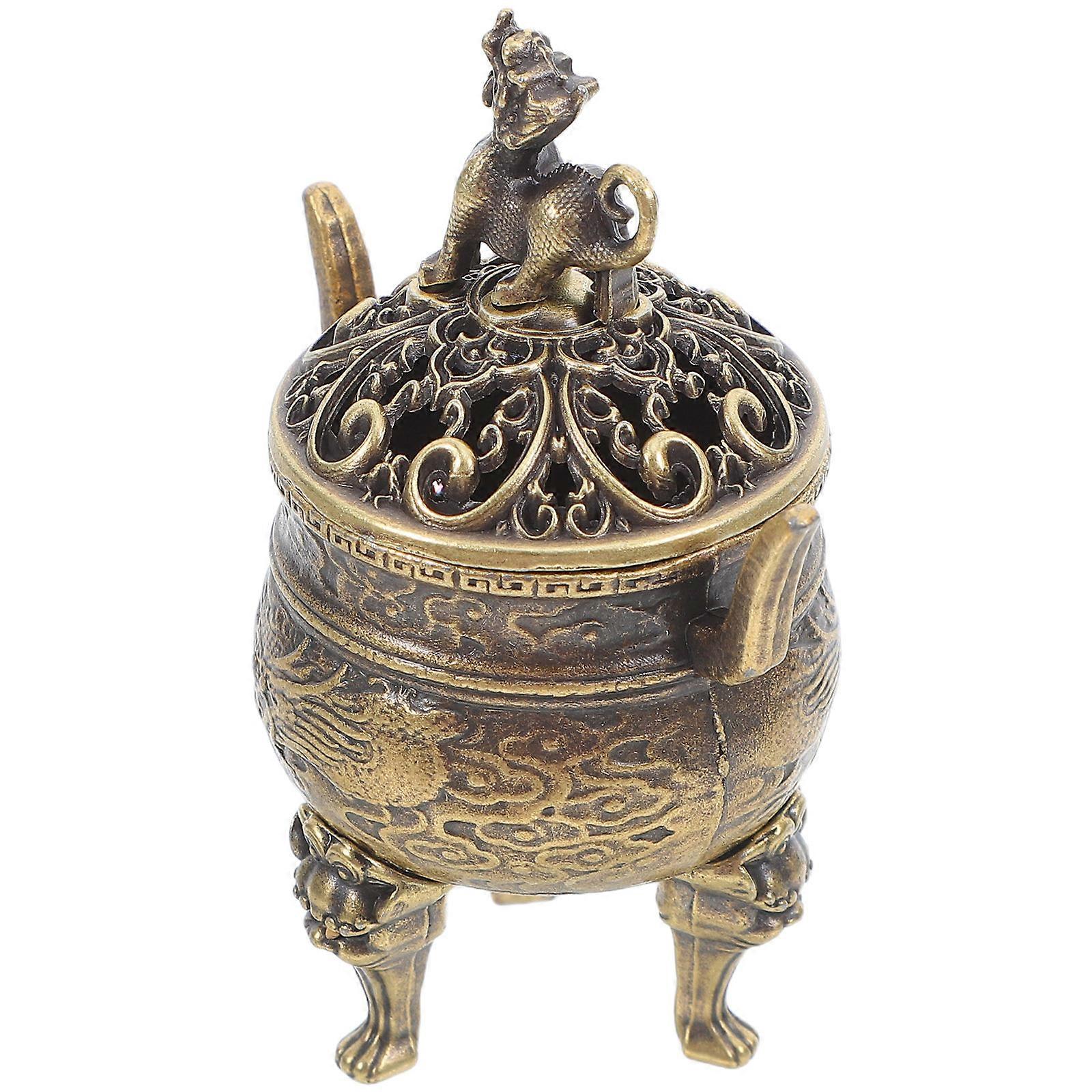 Golden Copper Incense Burner with Lid Elegant Floral Design Versatile Use for Home and Office 3.5 x 4.5 inches