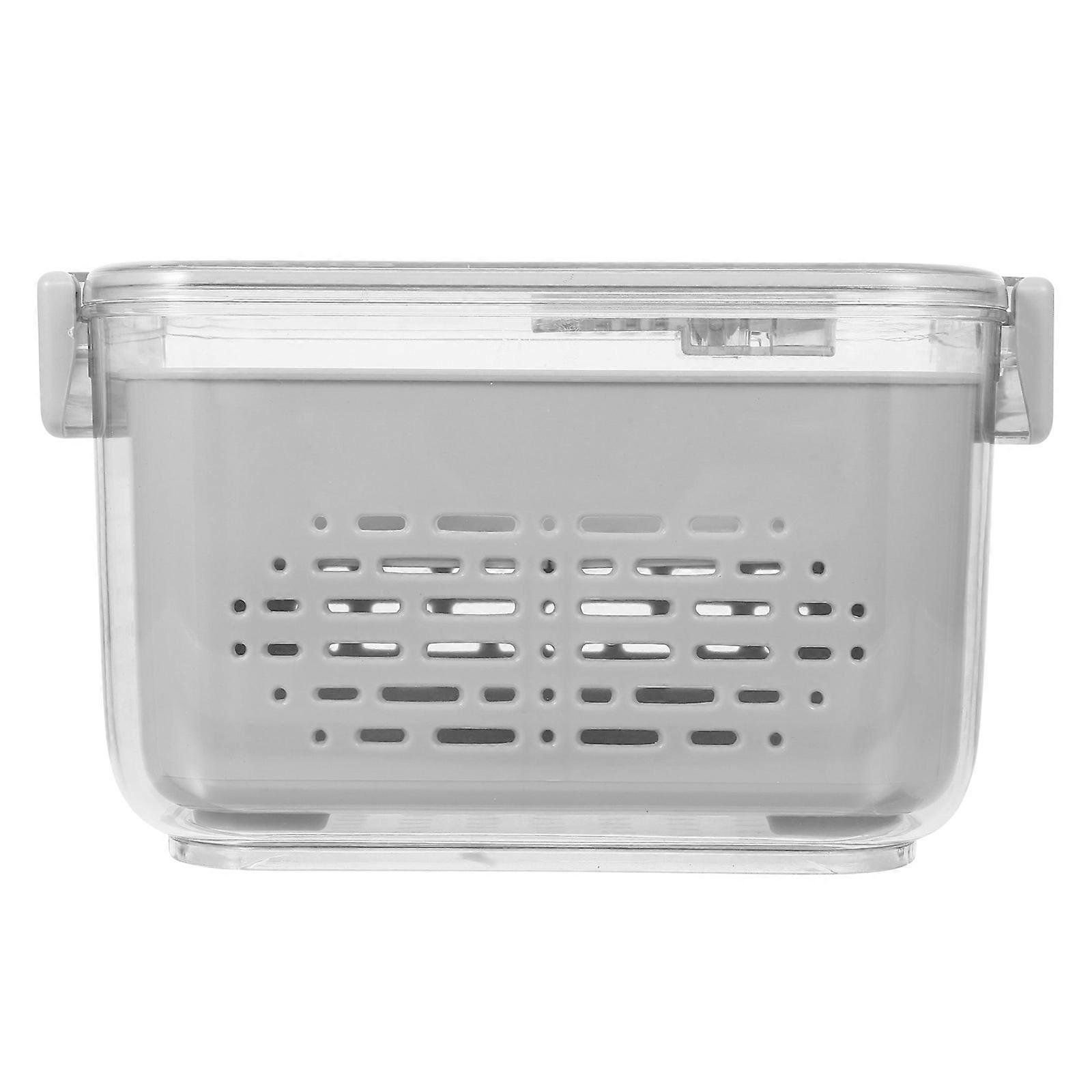 Grey Refrigerator Organizer Container with Draining Basket for Vegetable Fruit Storage Keeps Fridge Tidy PET PP 7.8x5.1x4.3 Inches