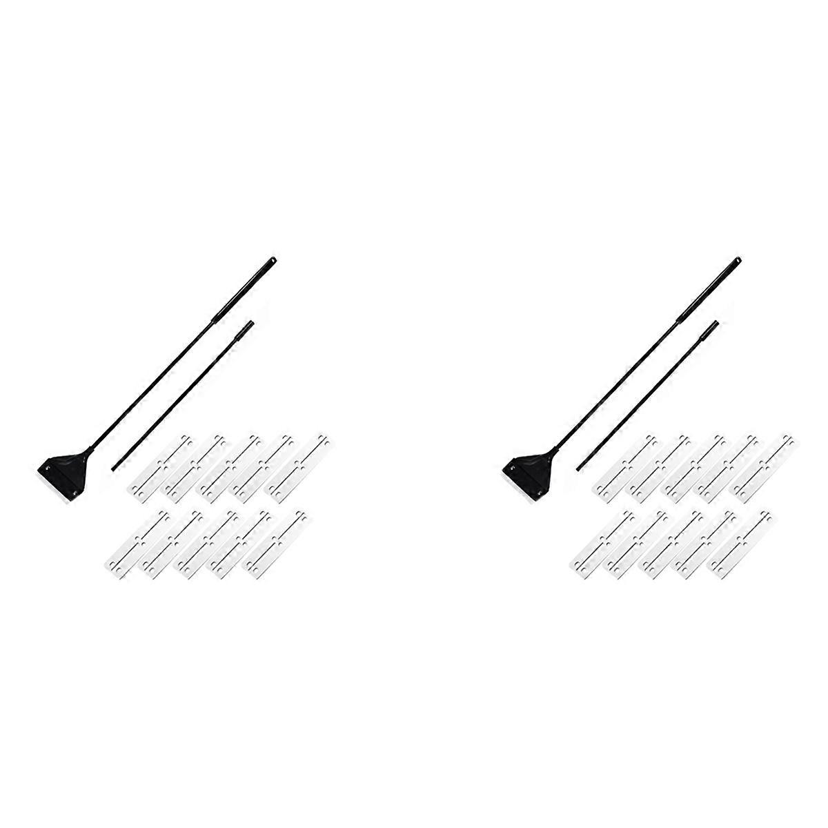 2X Aquarium Algae Scraper Fish Tank Cleaner Maintenance Scraper with Extension Rod and 20 Blades