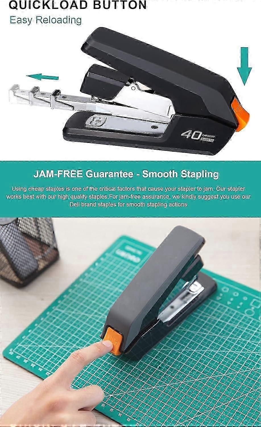 Hassle-free office stapler, 40-50 sheet capacity, single finger stapler, easy to load, ergonomic and durable stapler, includes 1500 staples and staple