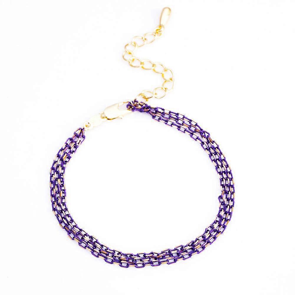 Women Basic Elegant Fresh Simple w/ Extension Chain Copper Bracelet (Purple)