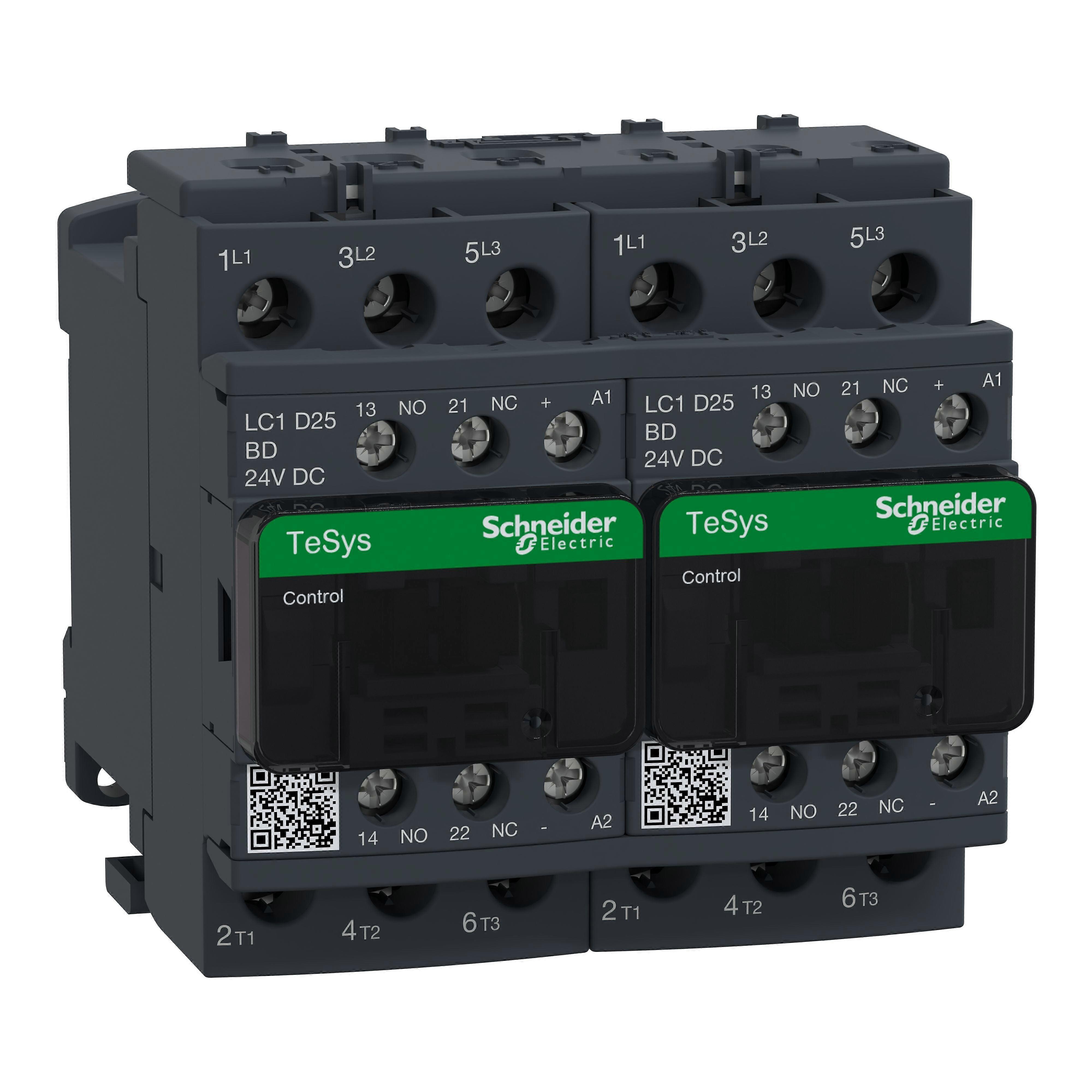 Schneider Contactor 24v Dc Coil 25a 3-pole Reversing Tesys D Lc2d25bd