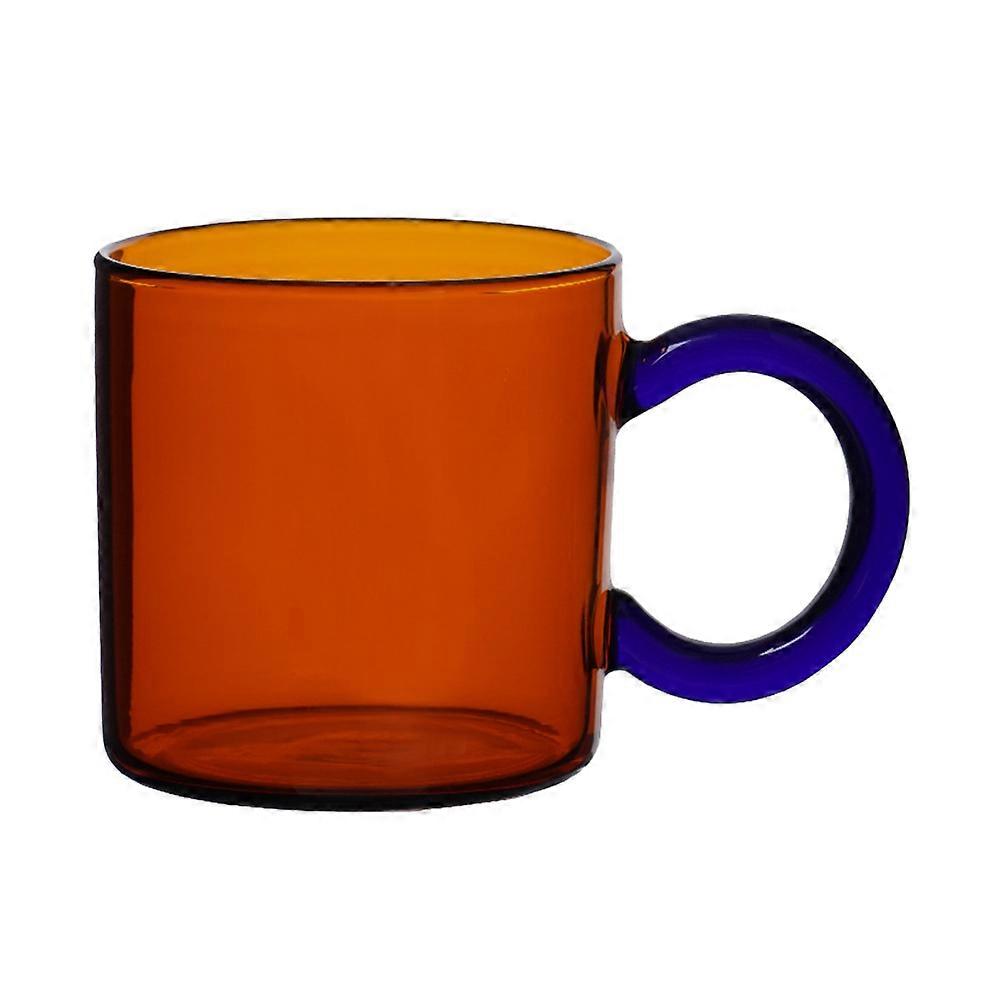 Retro Amber Glass Drinking Cup with Blue Handle – Multi Purpose Wide Water Glass for Home and Office Use, Suitable for Coffee, Juice, Wine, Milk, and